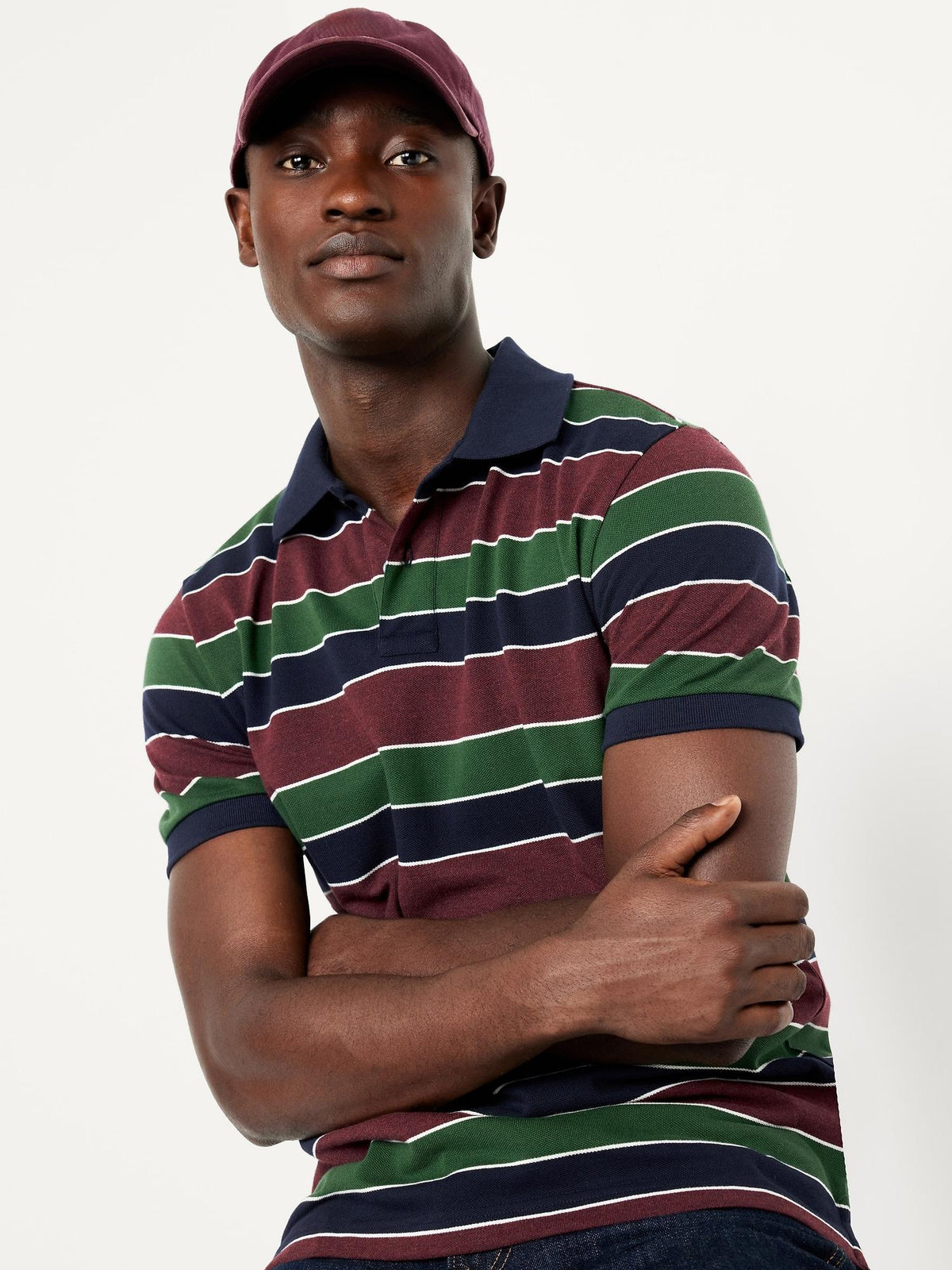 Classic Fit Striped Pique Polo