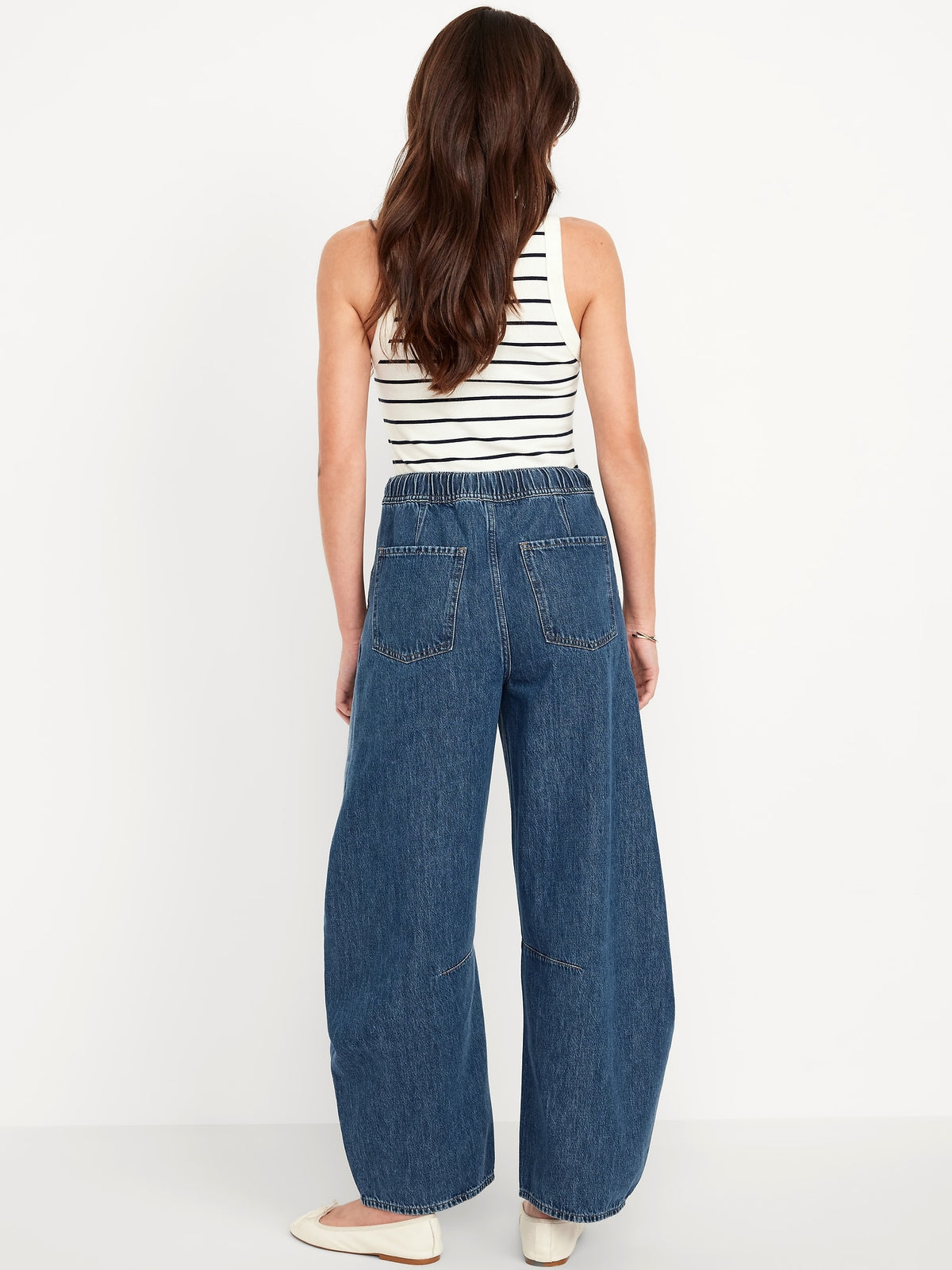 High-Waisted Pull-On Barrel Jeans