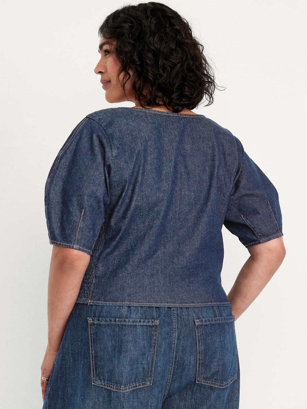 Square-Neck Denim Crop Top