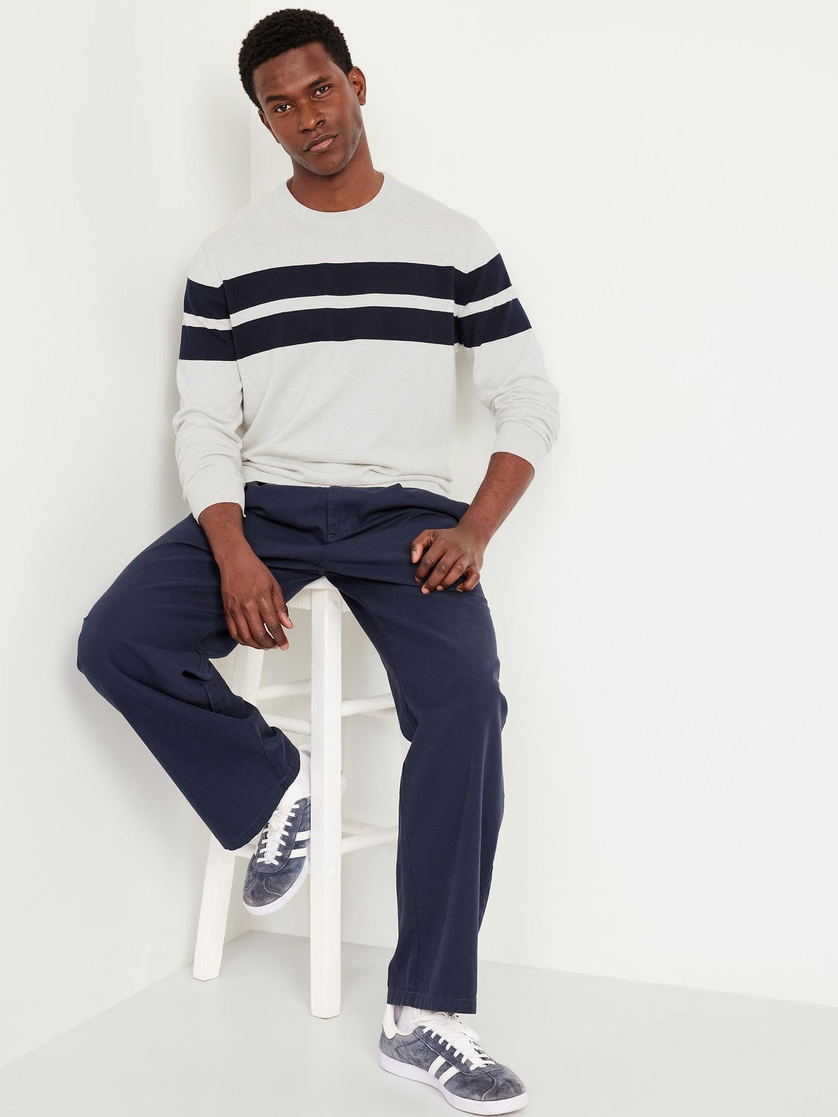 Chest-Stripe Crew-Neck Sweater