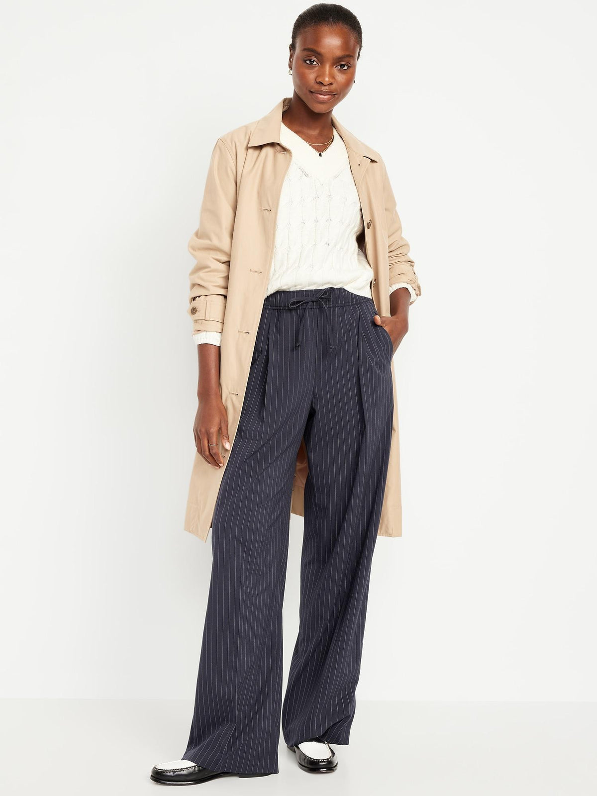 High-Waisted Billie Pinstripe Wide-Leg Trouser