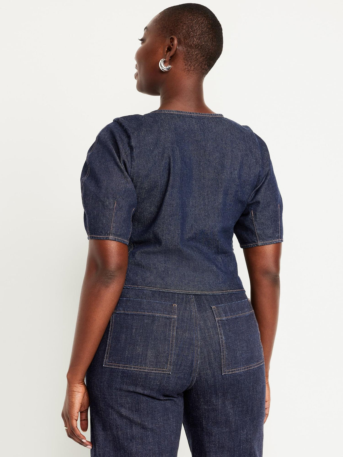 Square-Neck Denim Crop Top