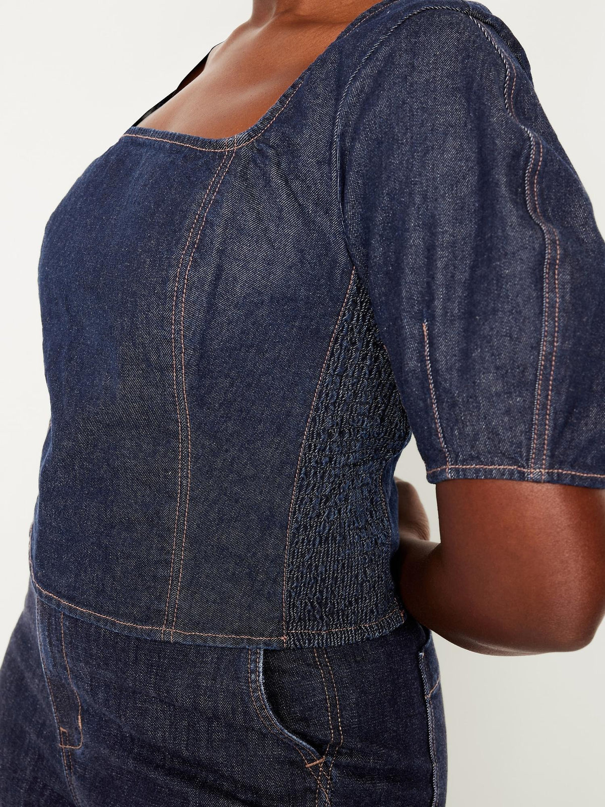 Square-Neck Denim Crop Top