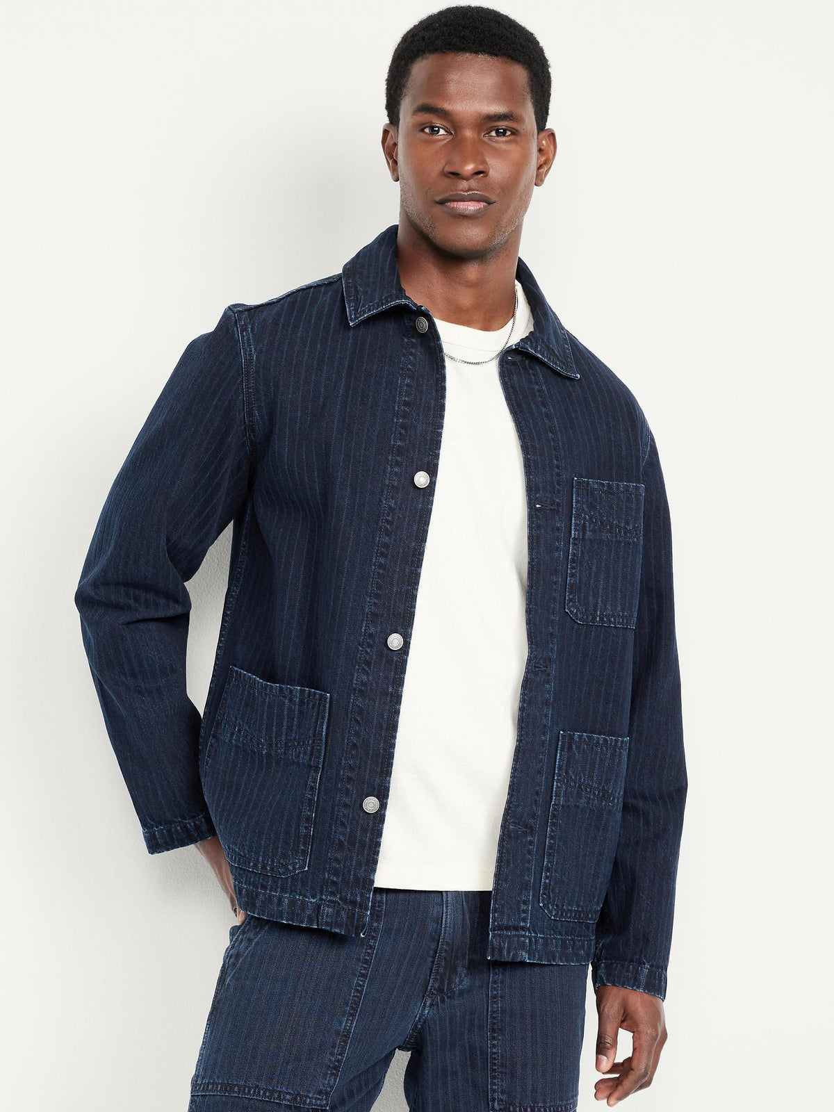 Textured-Stripe Denim Chore Jacket