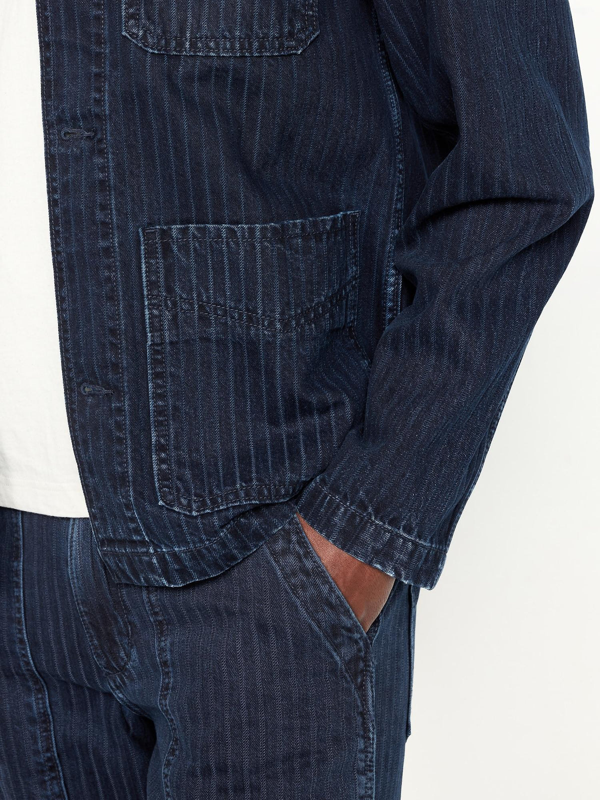Textured-Stripe Denim Chore Jacket