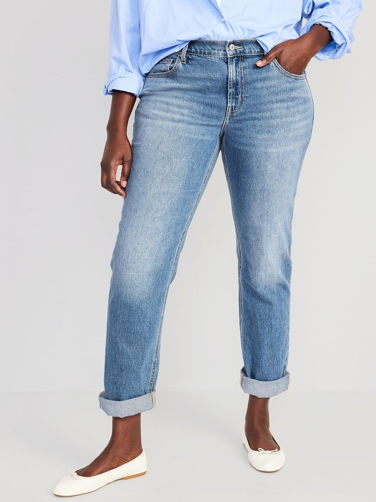 Mid-Rise Wow Boyfriend Straight Jeans for Women