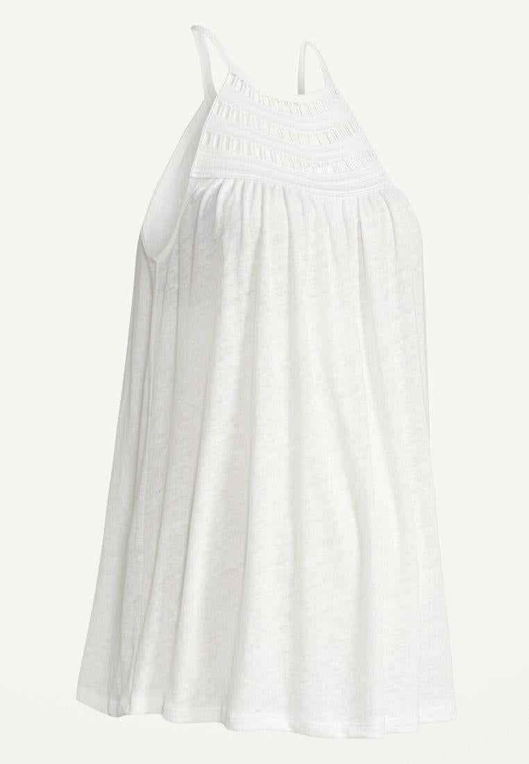 Maternity High-Neck Crochet-Trim Linen-Blend Top