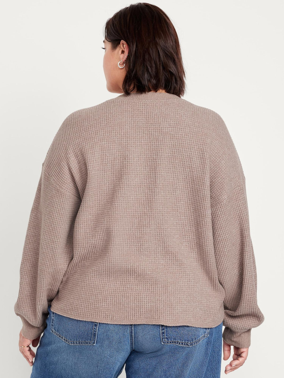 Oversized Cozy Waffle Henley Top
