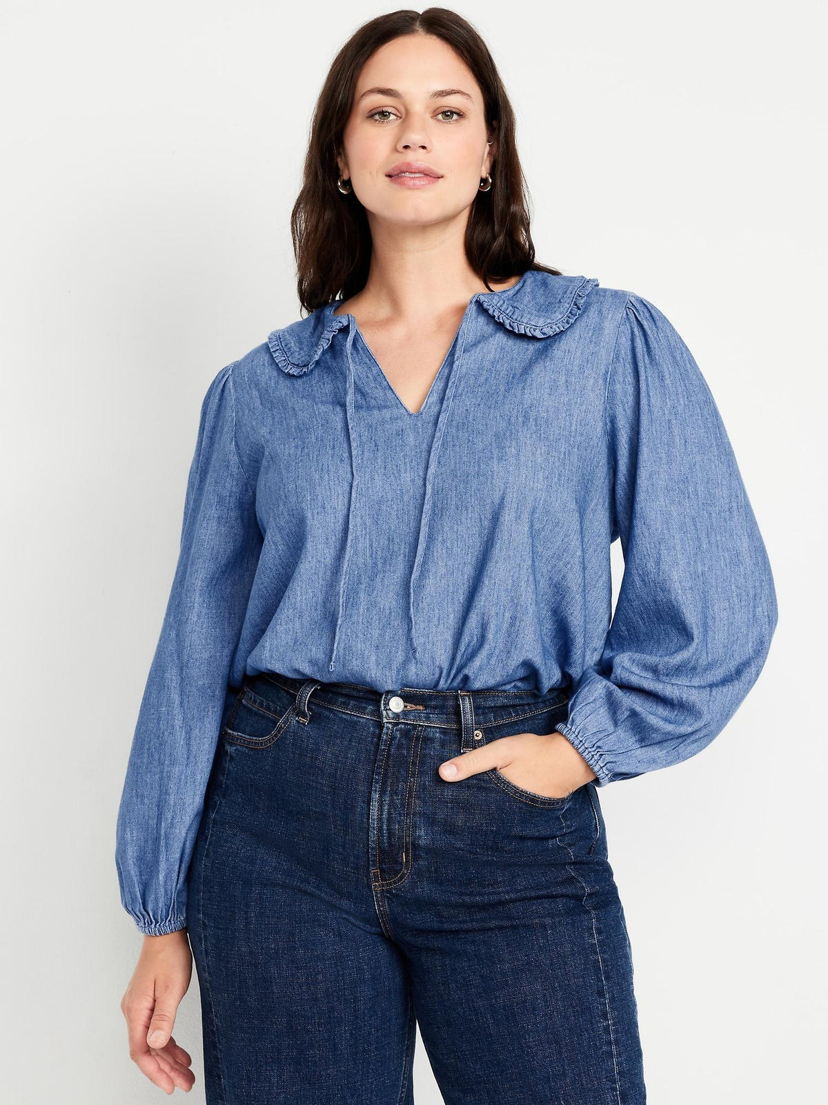 Ruffle-Collar Cutwork Top