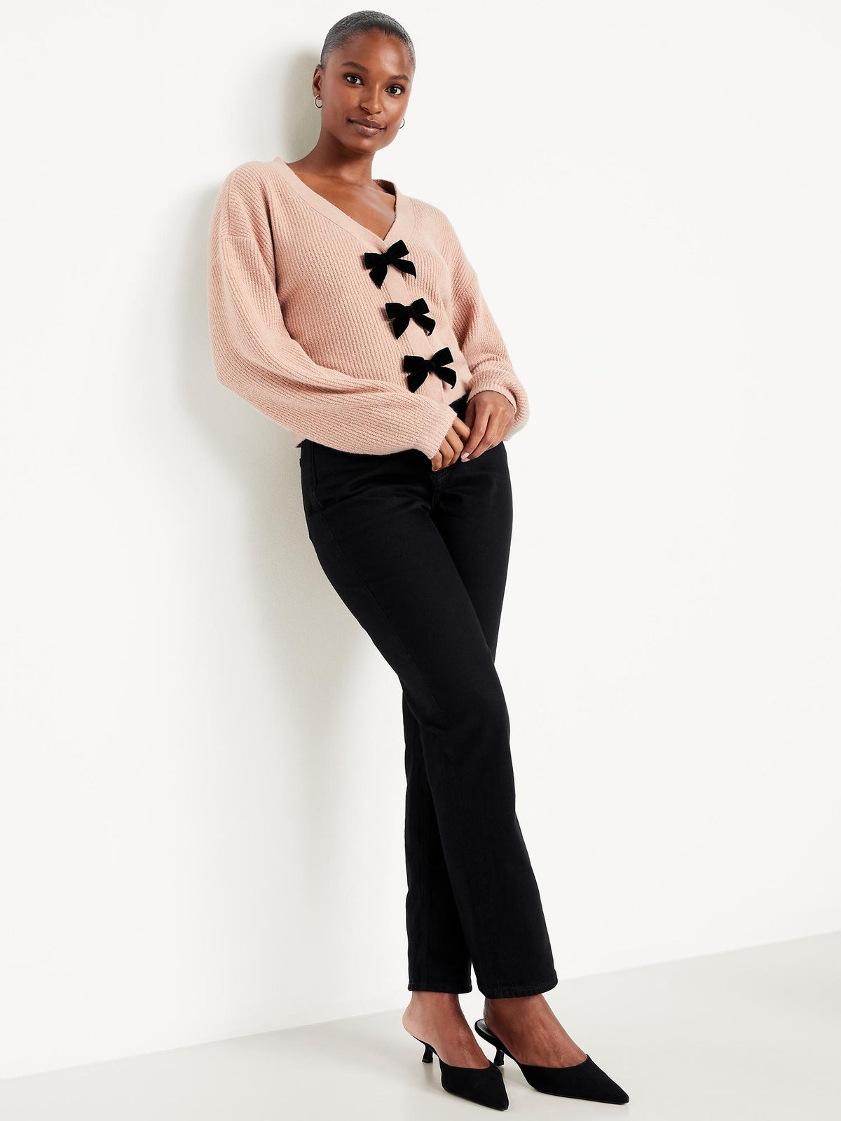 SoSoft V-Neck Bow-Front Cardigan Sweater