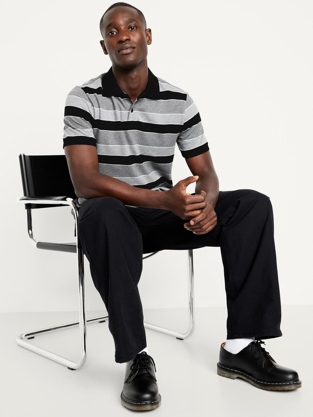 Classic Fit Striped Pique Polo