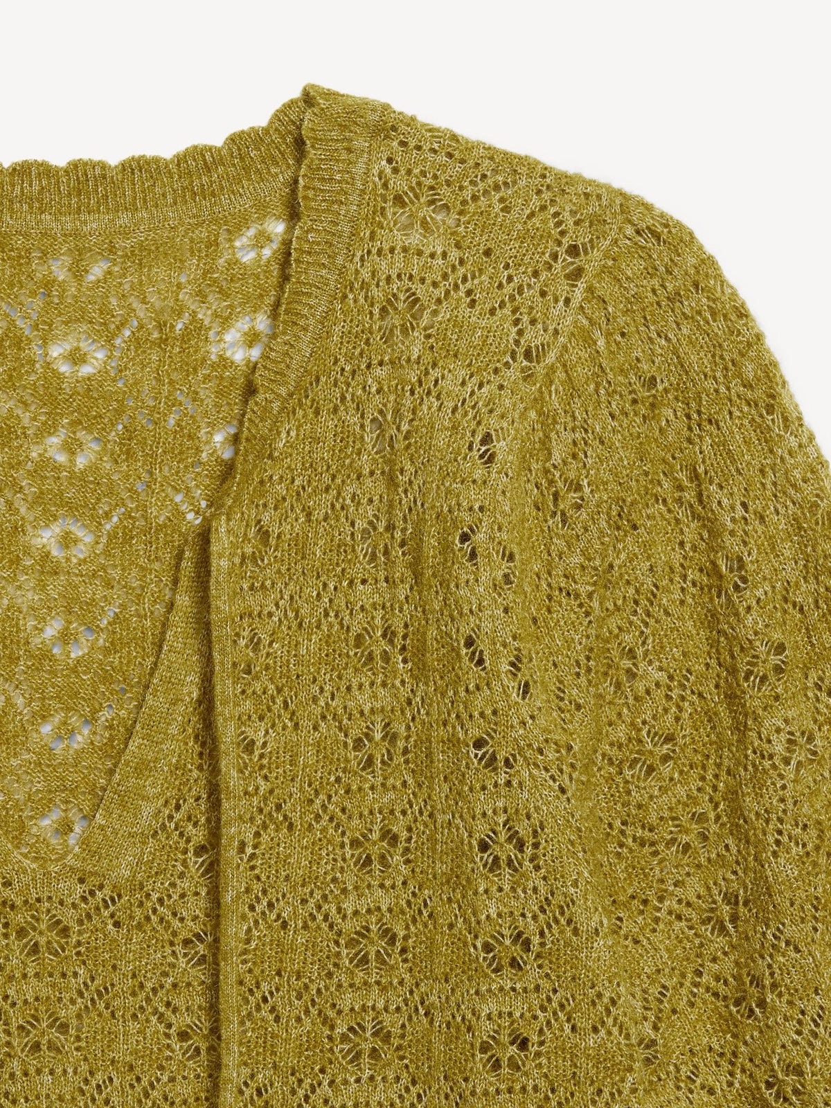 Puff-Sleeve Tie-Neck Pointelle Sweater