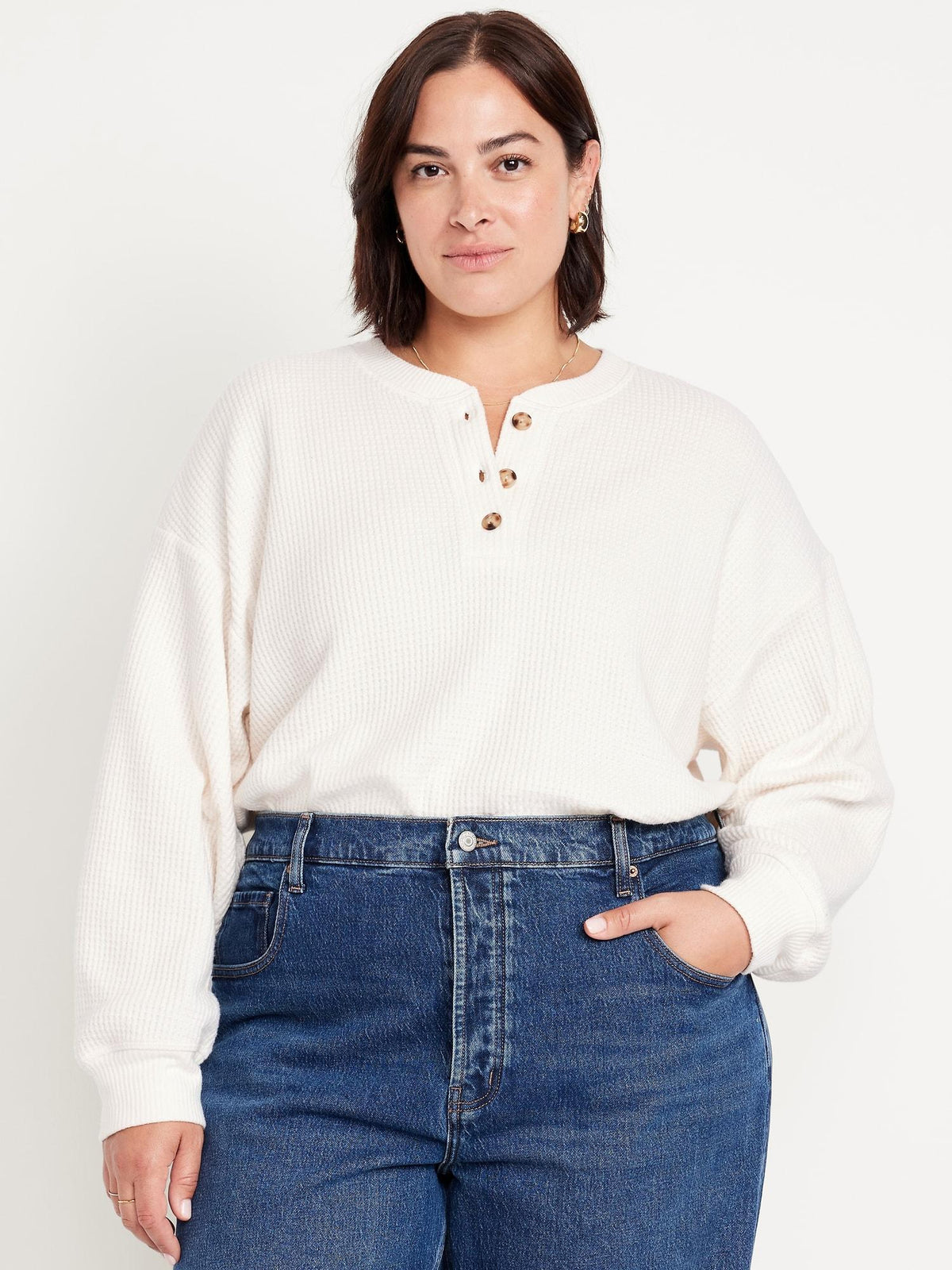 Oversized Cozy Waffle Henley Top