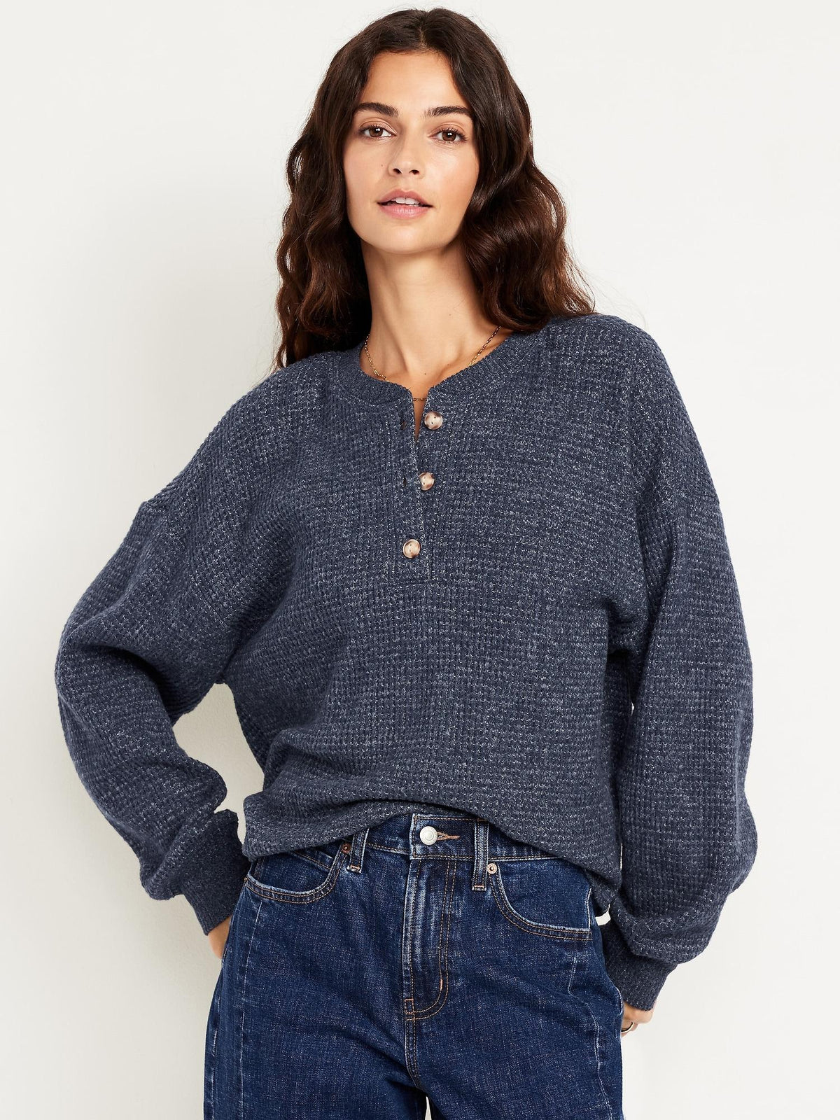 Oversized Cozy Waffle Henley Top