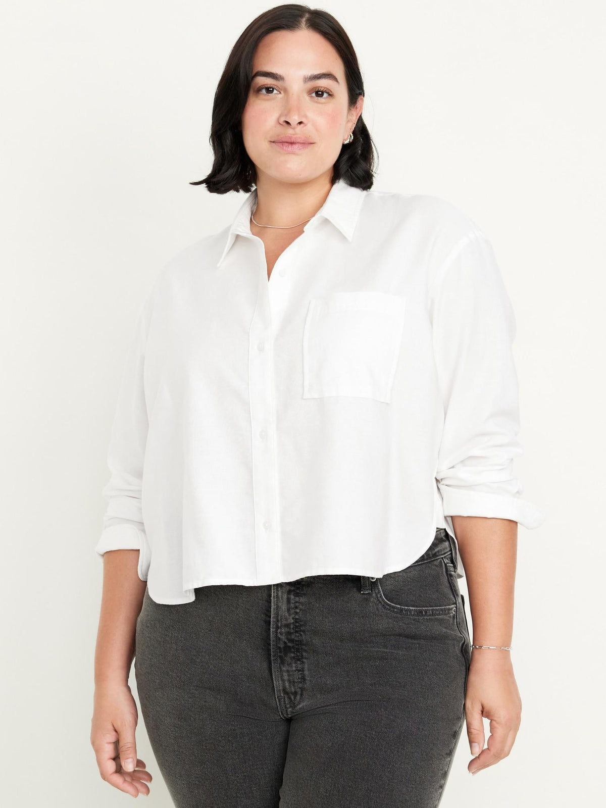 Button-Down Oxford Crop Shirt