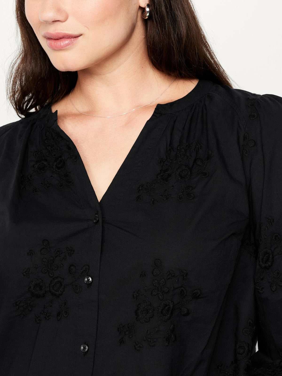 Button-Down Embroidered Top