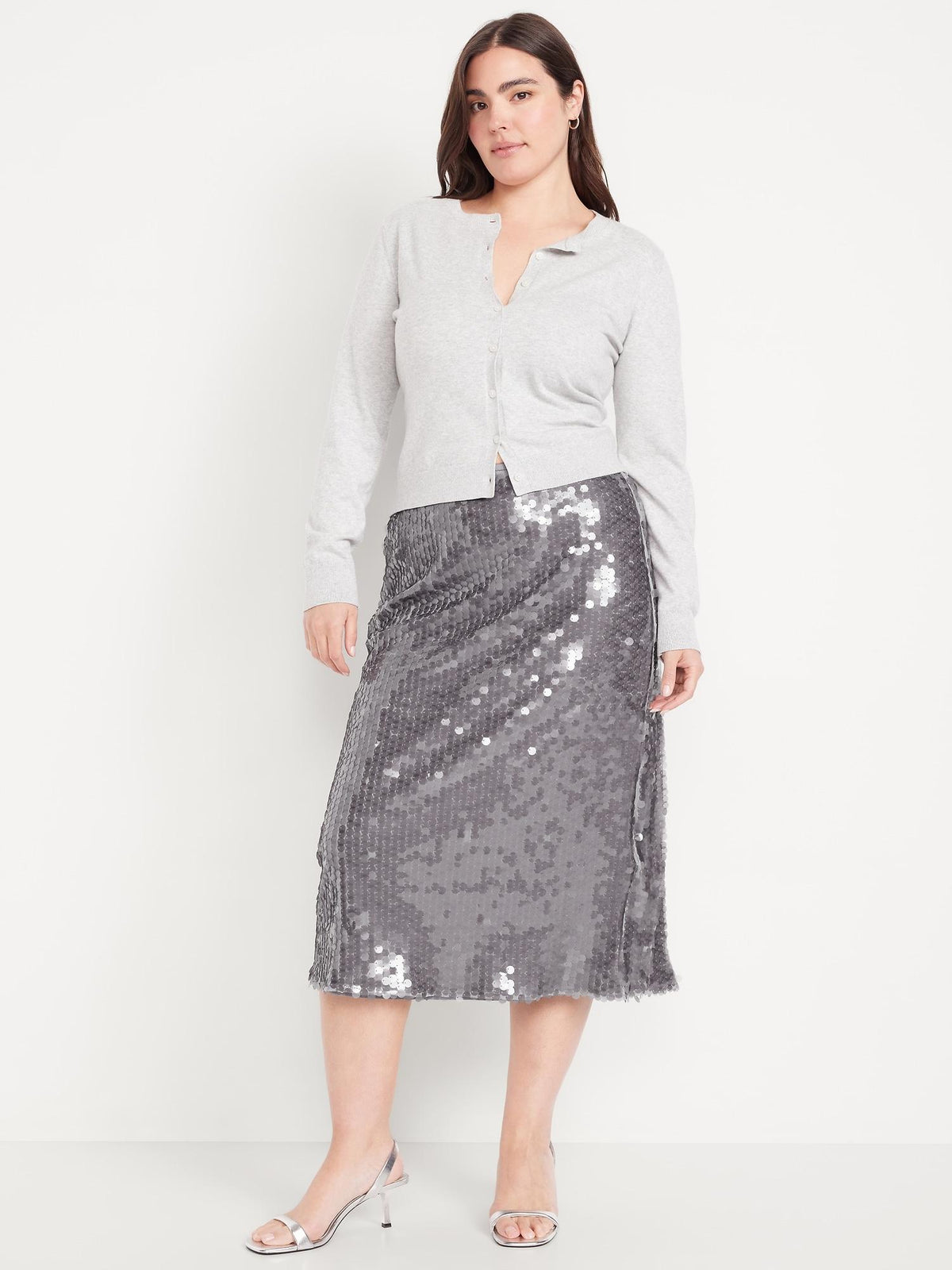 High-Waisted Sequin Midi Pencil Skirt