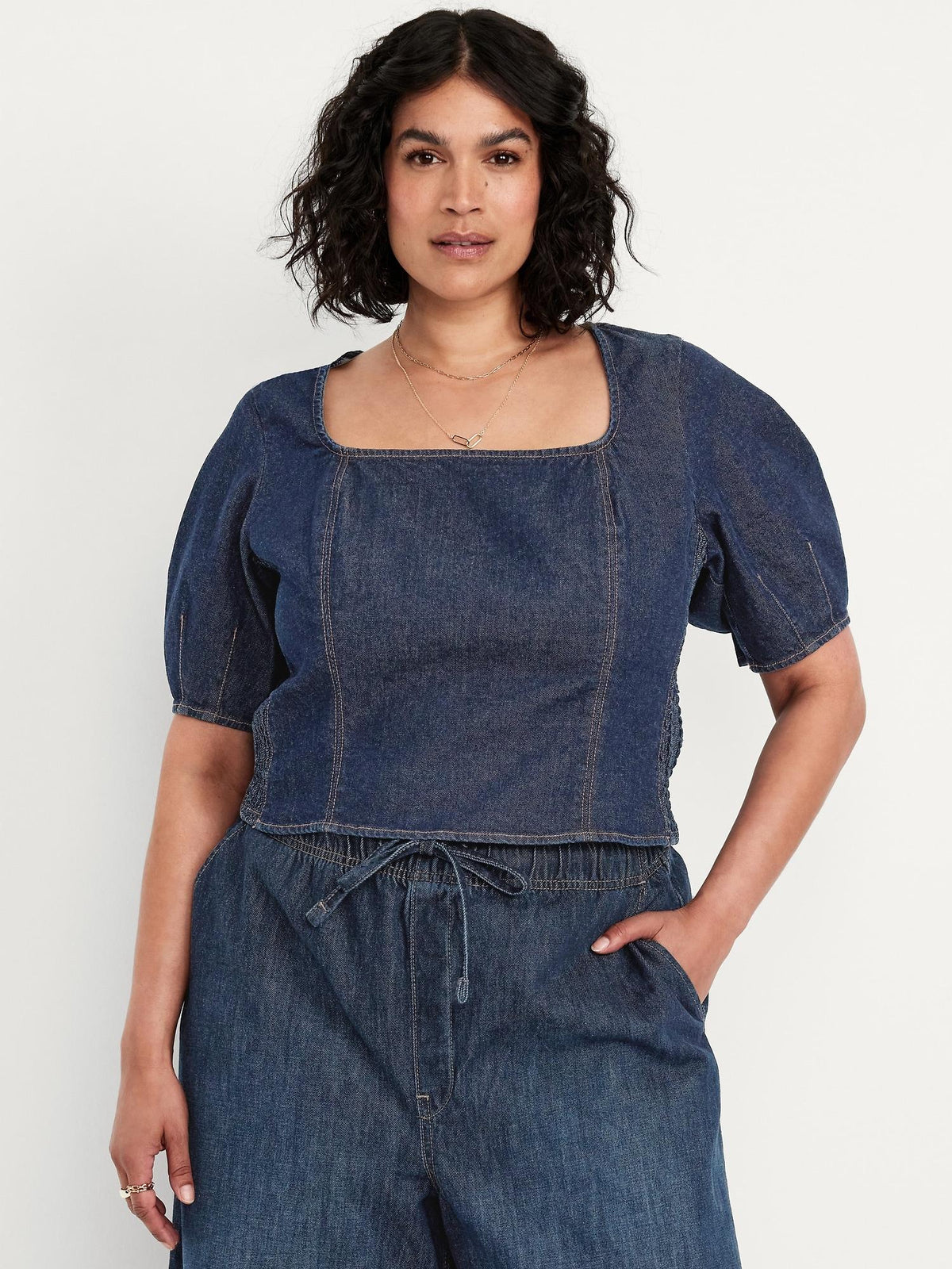 Square-Neck Denim Crop Top