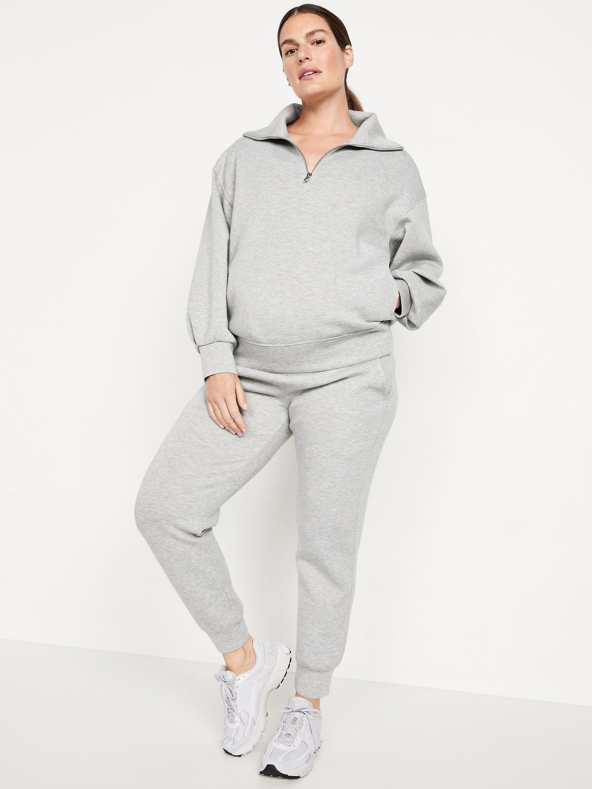 Maternity Bounce Fleece Rollover-Waist Jogger Sweatpants