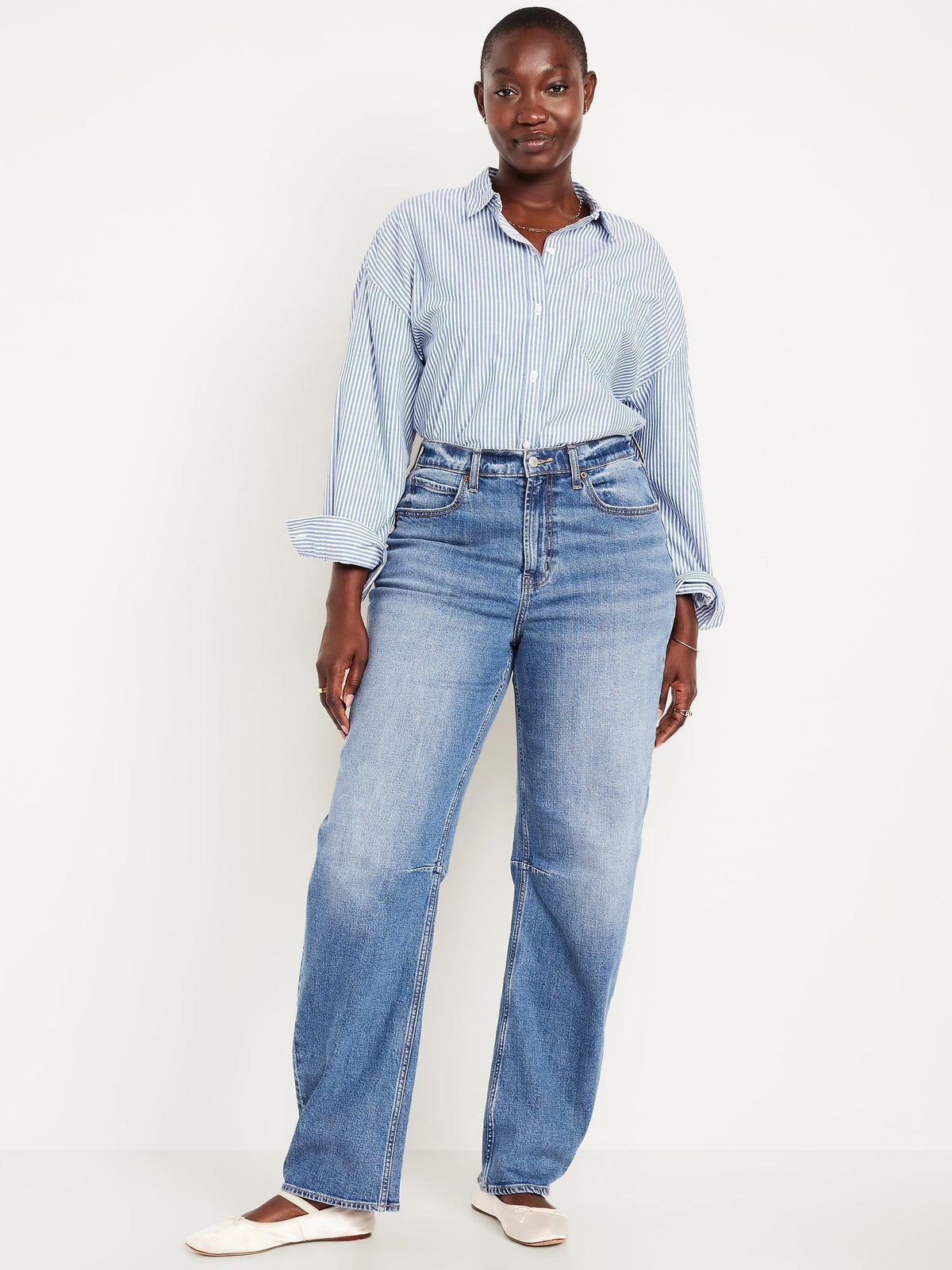 High-Waisted Baggy Barrel Jeans