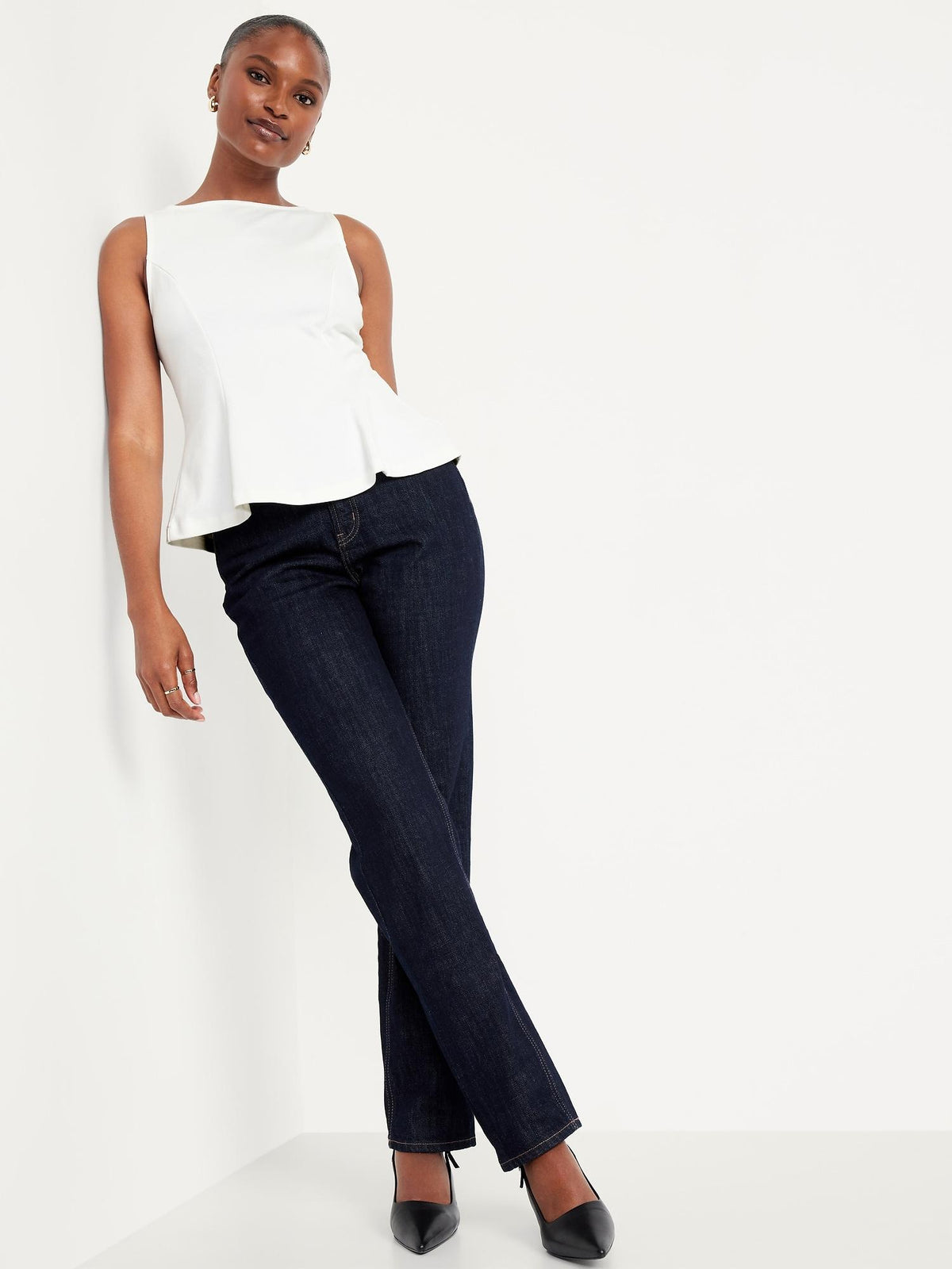 Ponte-Knit Sleeveless Peplum Top