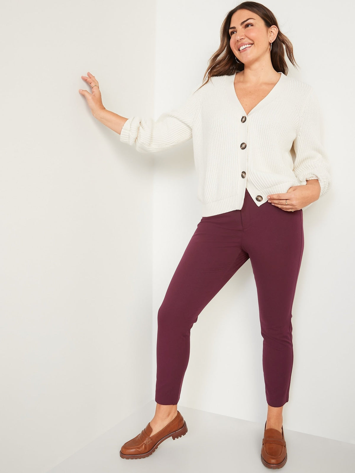 women's dress pants old navy Trousers bar closure zip fly belt loops interior button diagonal front pockets faux Old Navy Women's High-Waisted Pixie