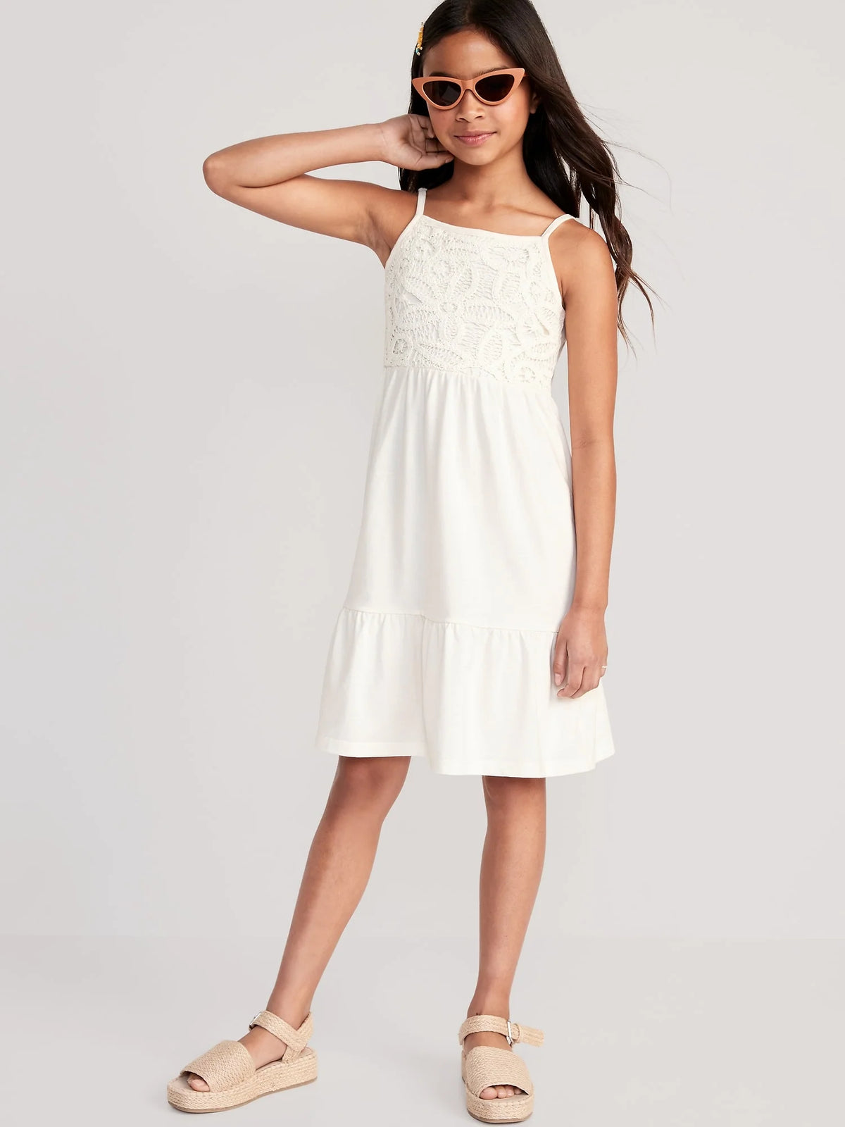 Fit & Flare Floral-Knit Bodice Cami Dress for Girls