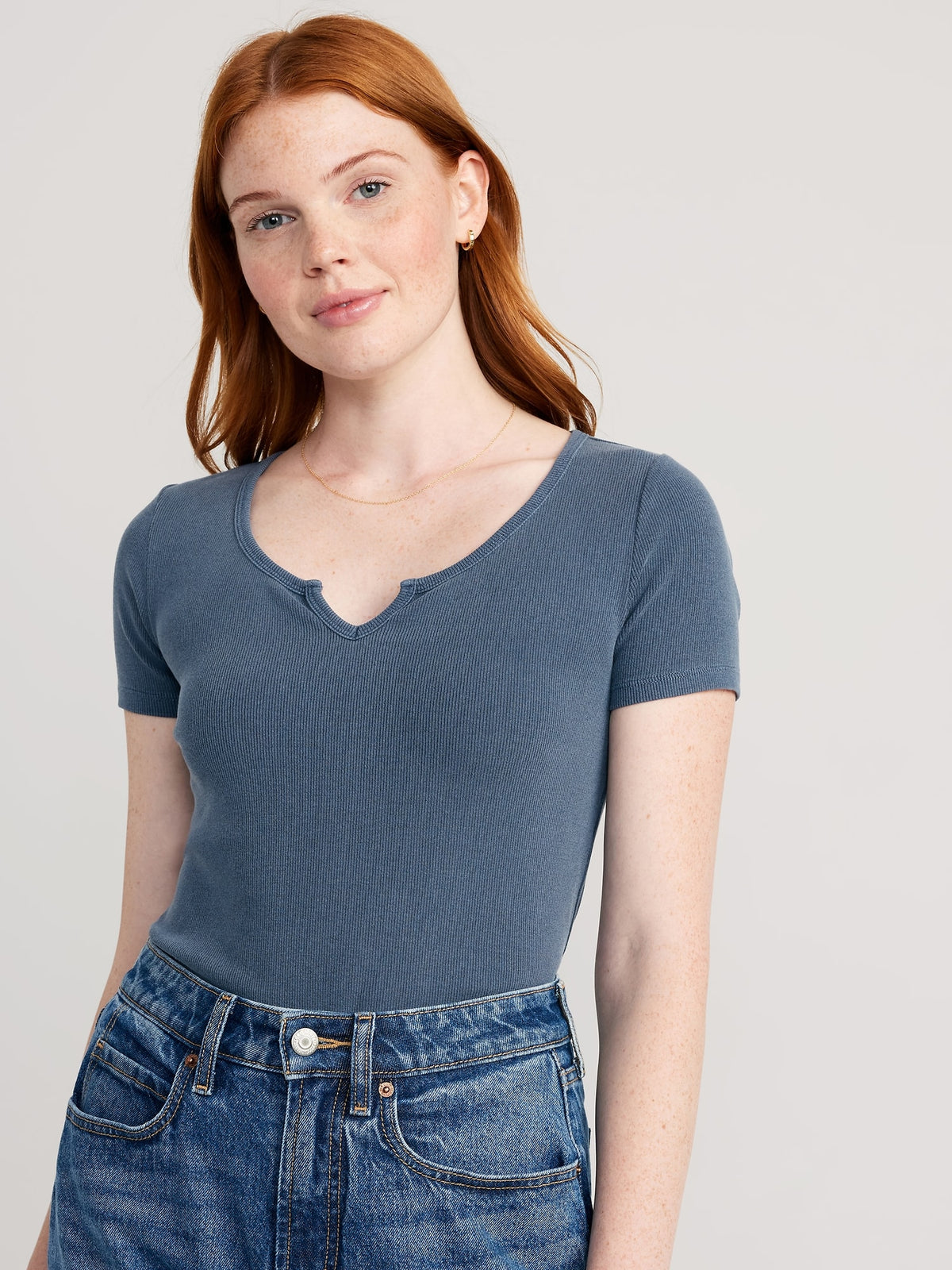 Fitted Split-Neck Rib-Knit T-Shirt for Women - Old Navy Philippines