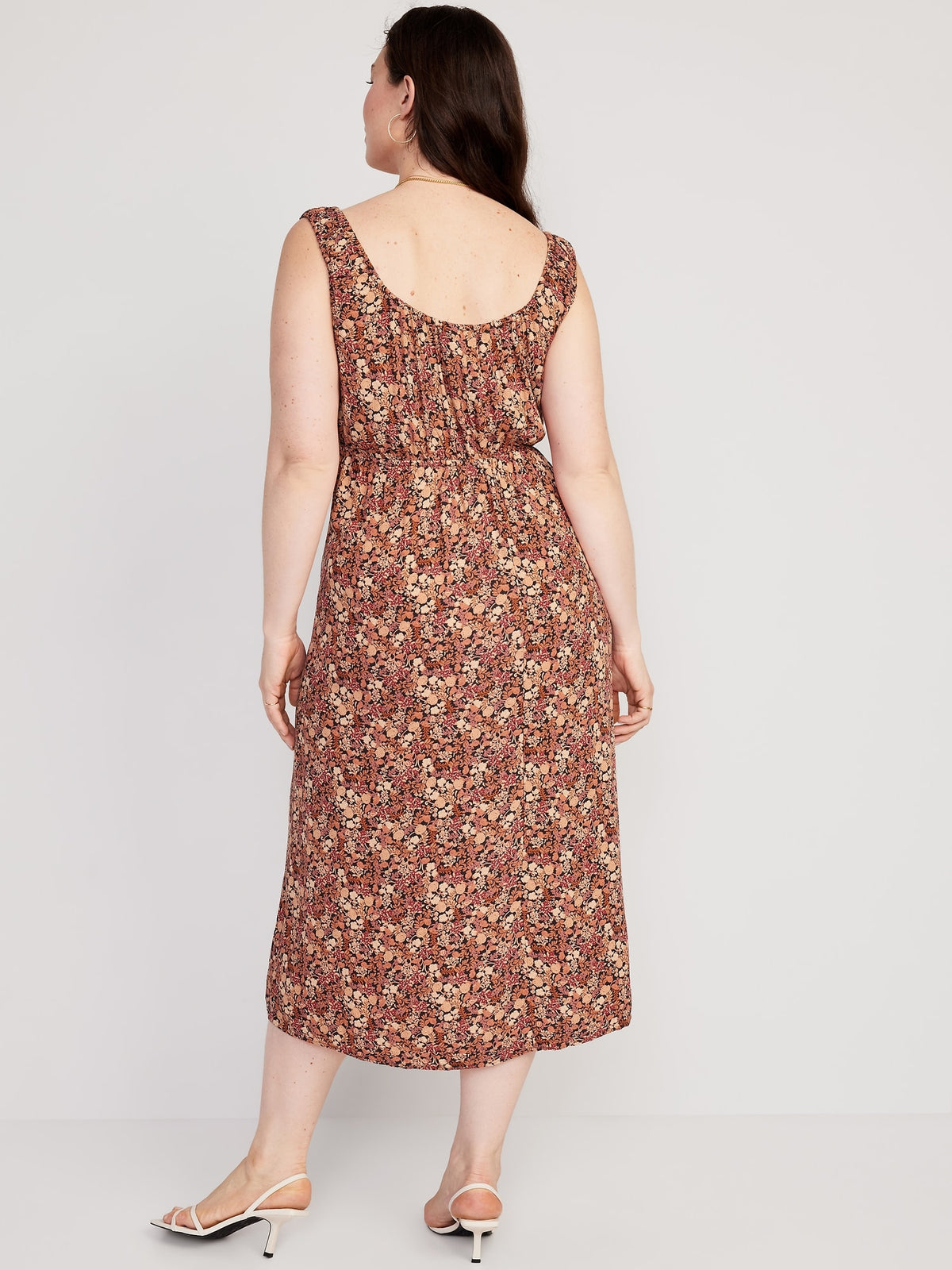 old navy brown floral dress Waist-Defined Smocked Floral-Print Midi Dress