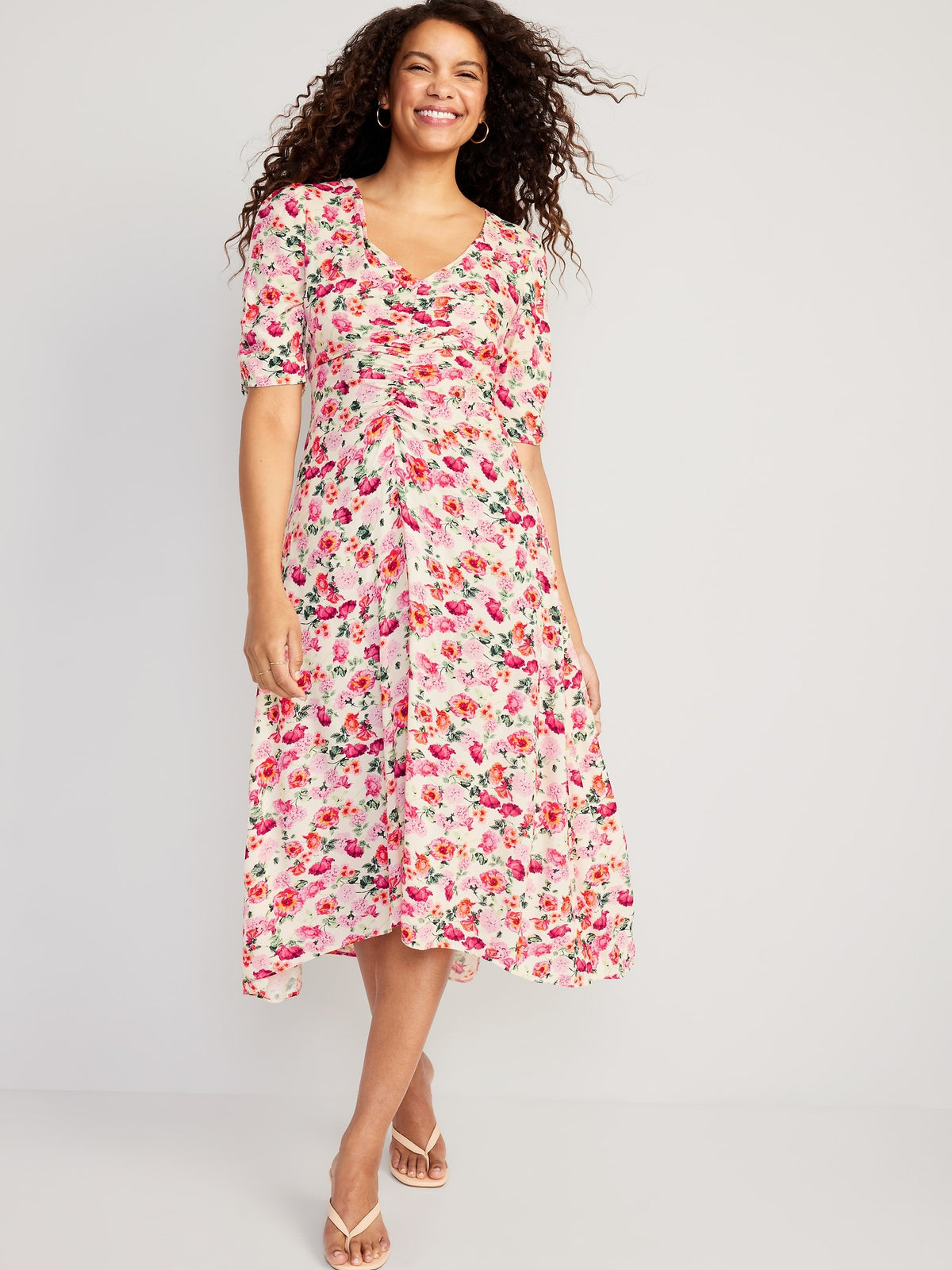 Puff-Sleeve V-Neck Crepe Midi Dress for Women - Old Navy Philippines Puff-Sleeve V-Neck Crepe Midi Dress for Women - Old Navy Philippines