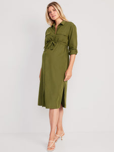 Maternity Long-Sleeve Midi Utility Dress