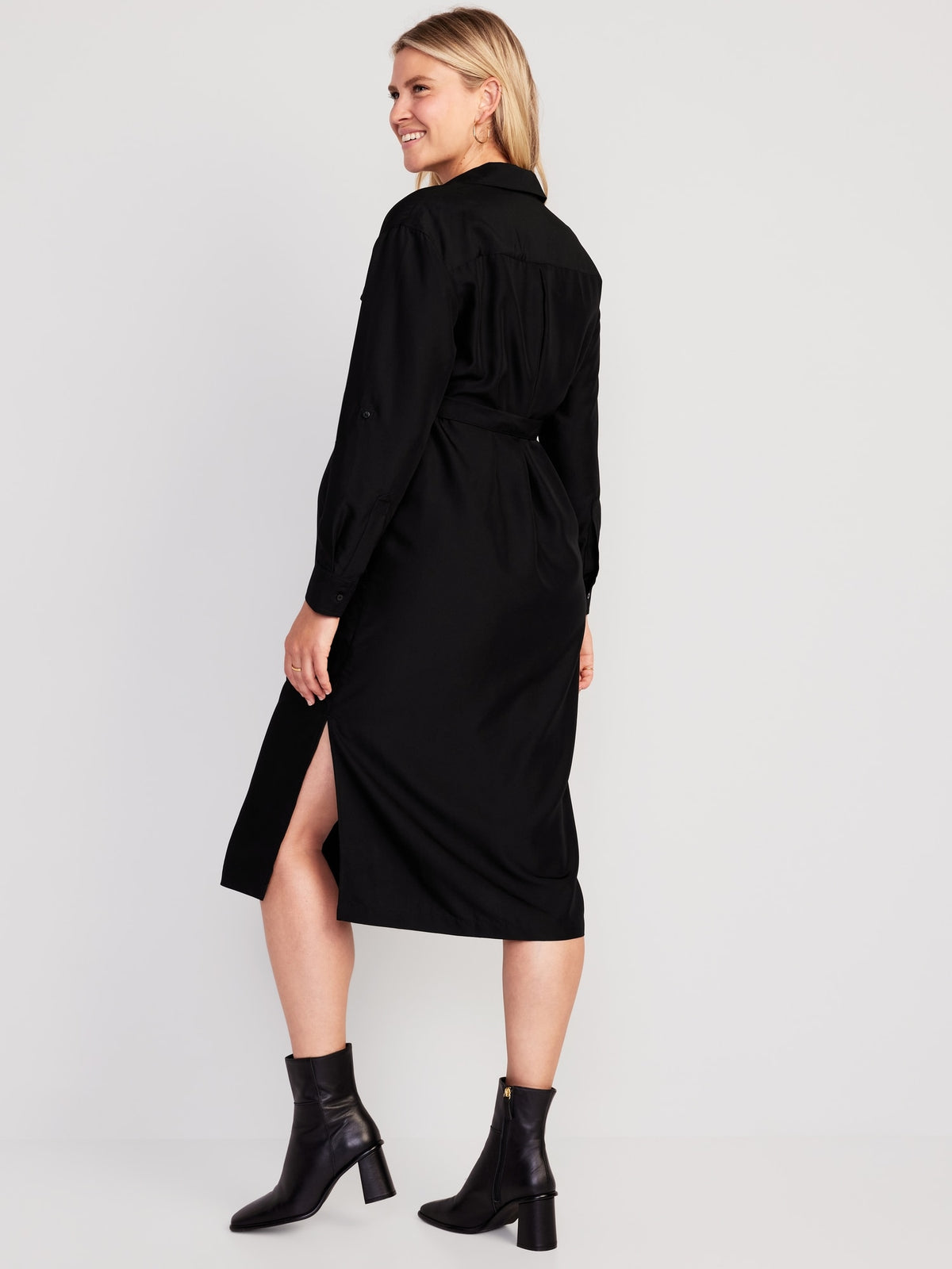 Maternity Long-Sleeve Midi Utility Dress