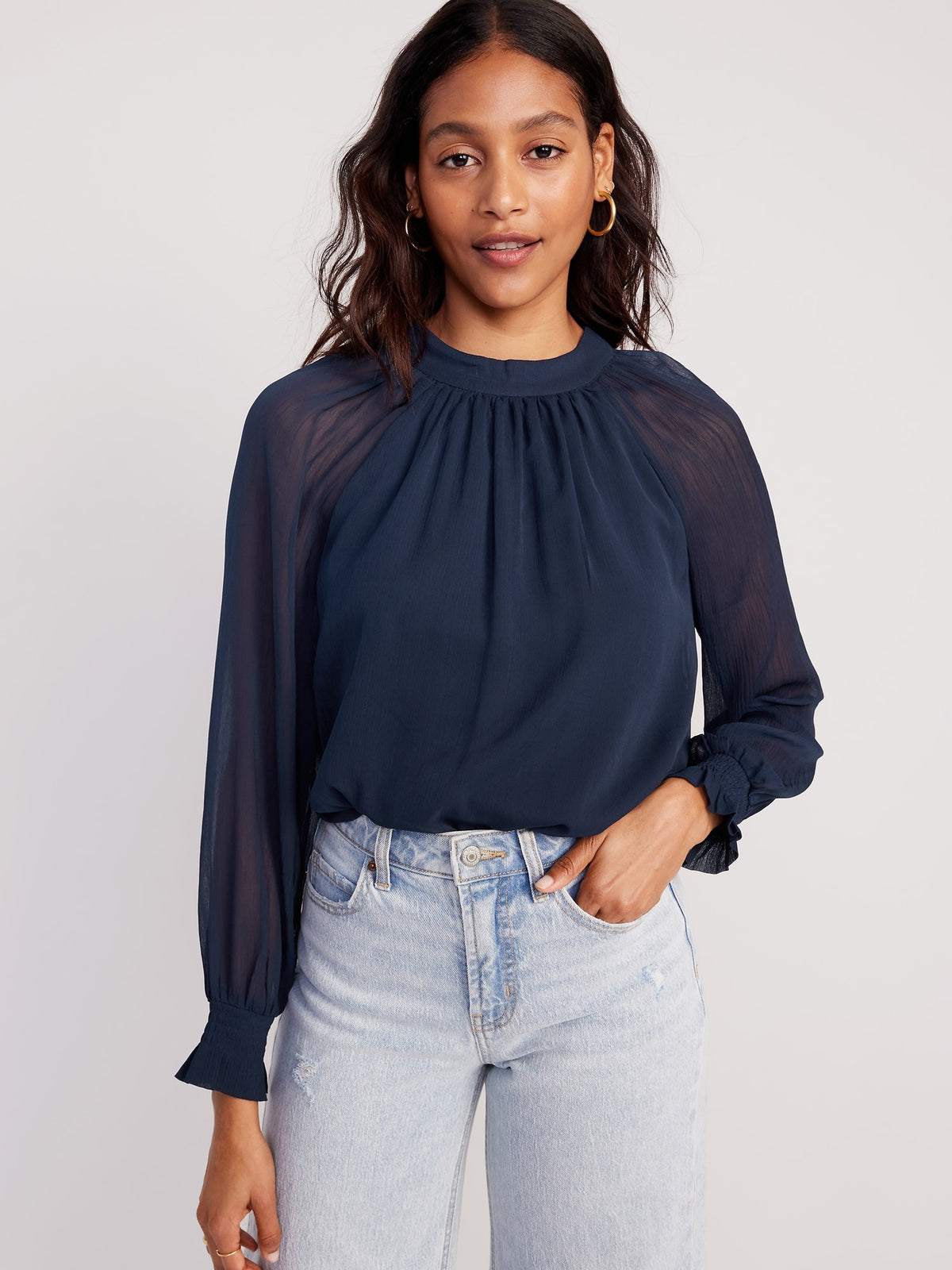 Shirred Mock-Neck Tie-Back Blouse for Women Old Navy Philippines
