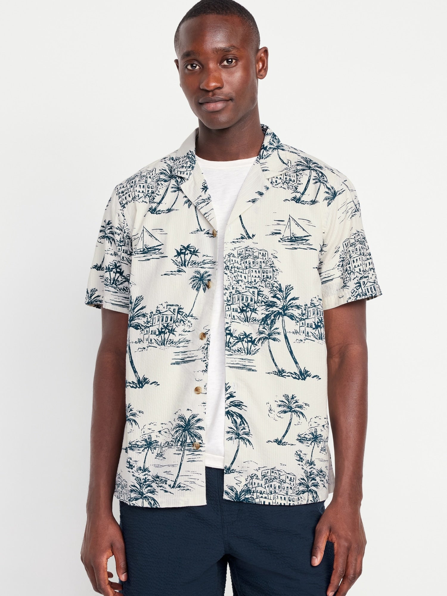 Blue Palm Seersucker