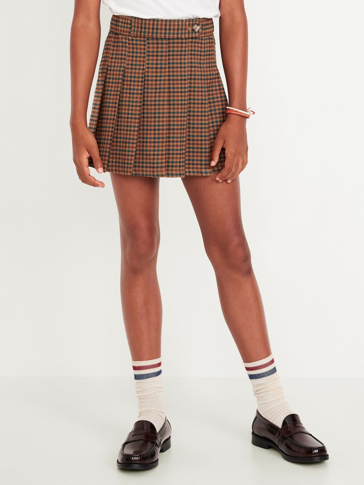 Plaid pleated skirt brown best sale