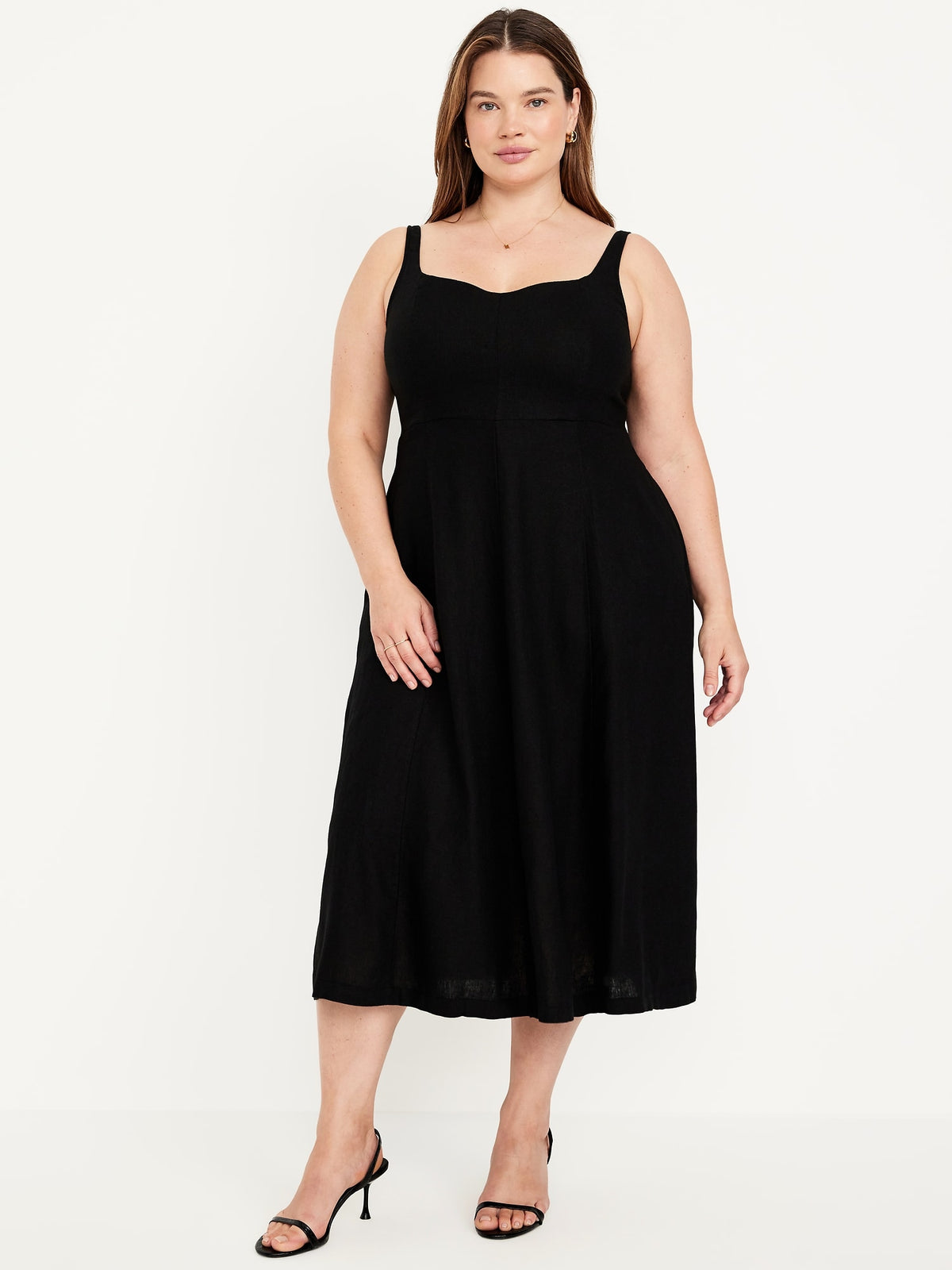 old navy fit & flare linen-blend midi dress product details Fit & Flare Linen-Blend Midi Dress