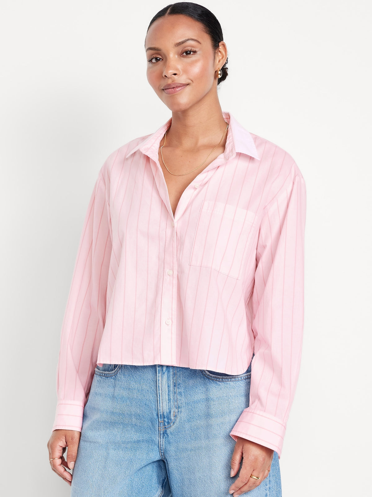 Cropped Button-Down Striped Shirt