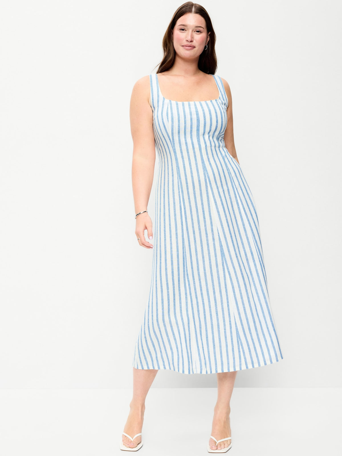 Fit & Flare Sleeveless Linen-Blend Midi Dress