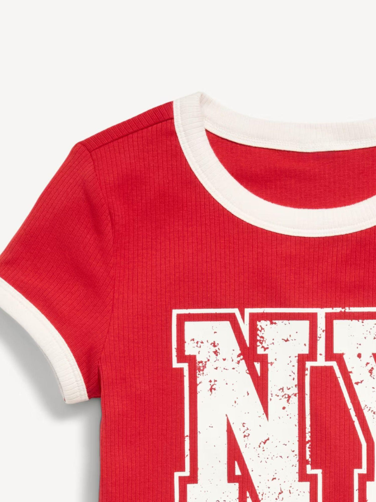 Fitted Short-Sleeve Ribbed Graphic Ringer T-Shirt for Girls