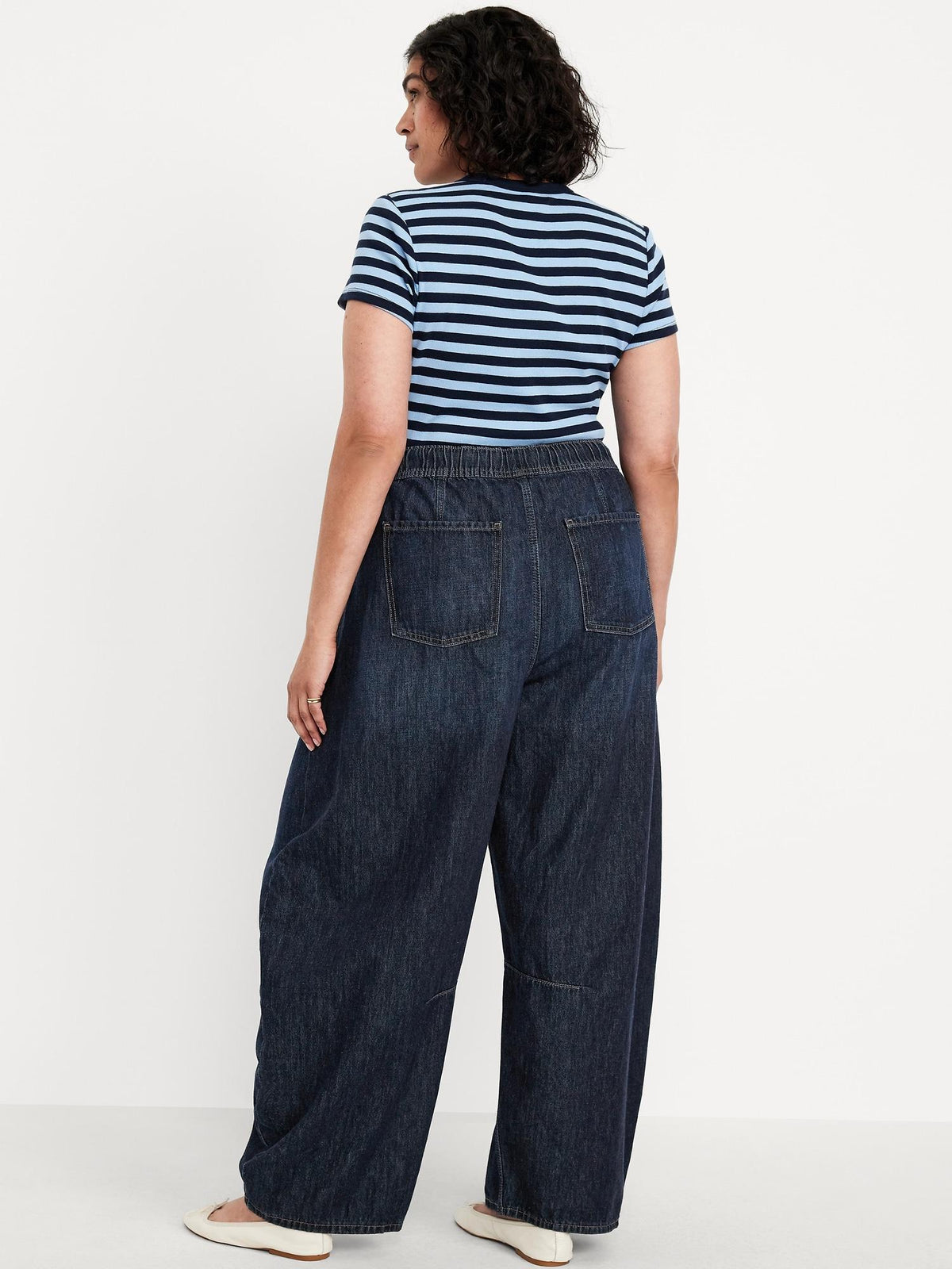 High-Waisted Pull-On Barrel Jeans