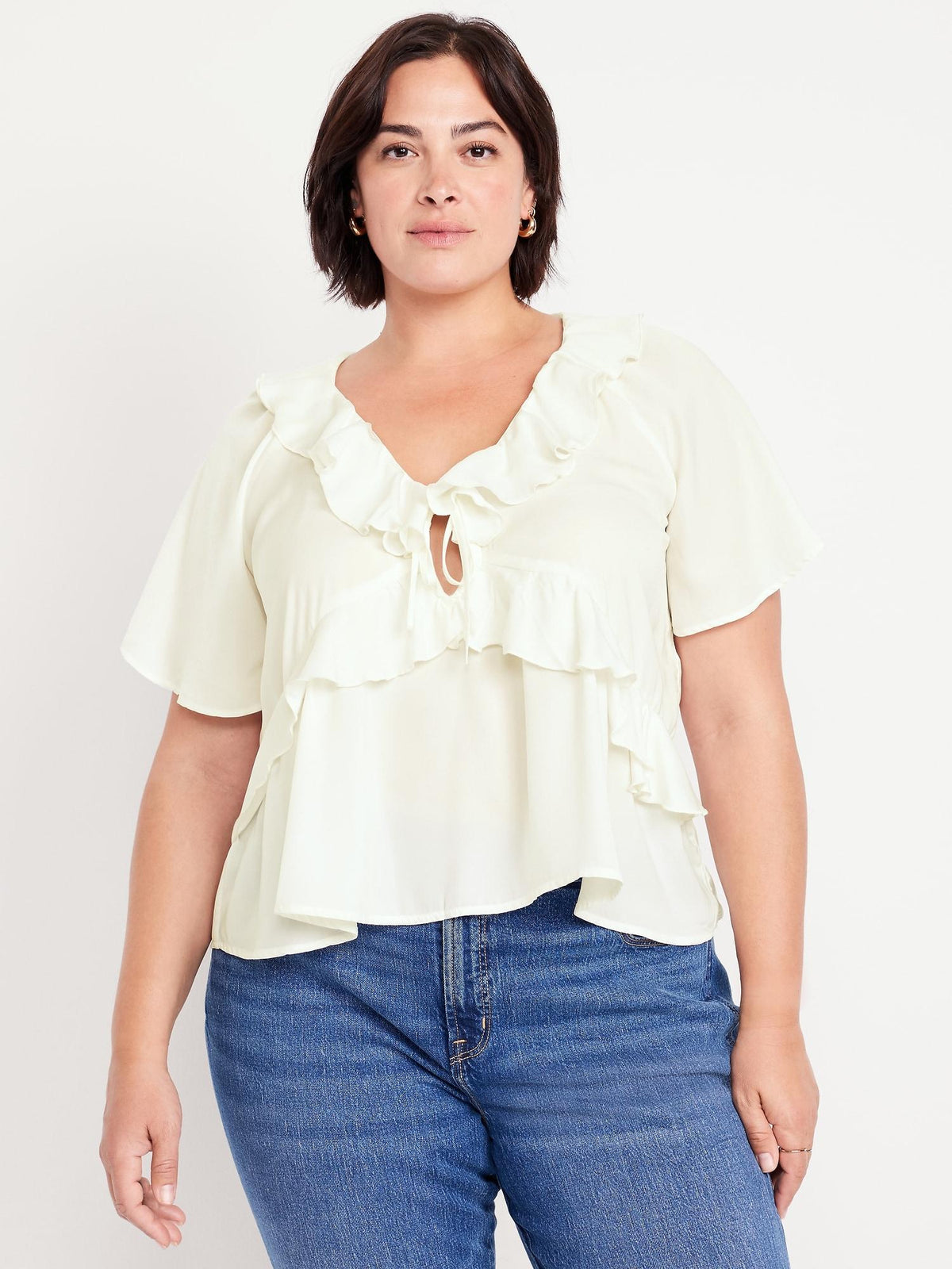 Satin Ruffle Tie-Front Top