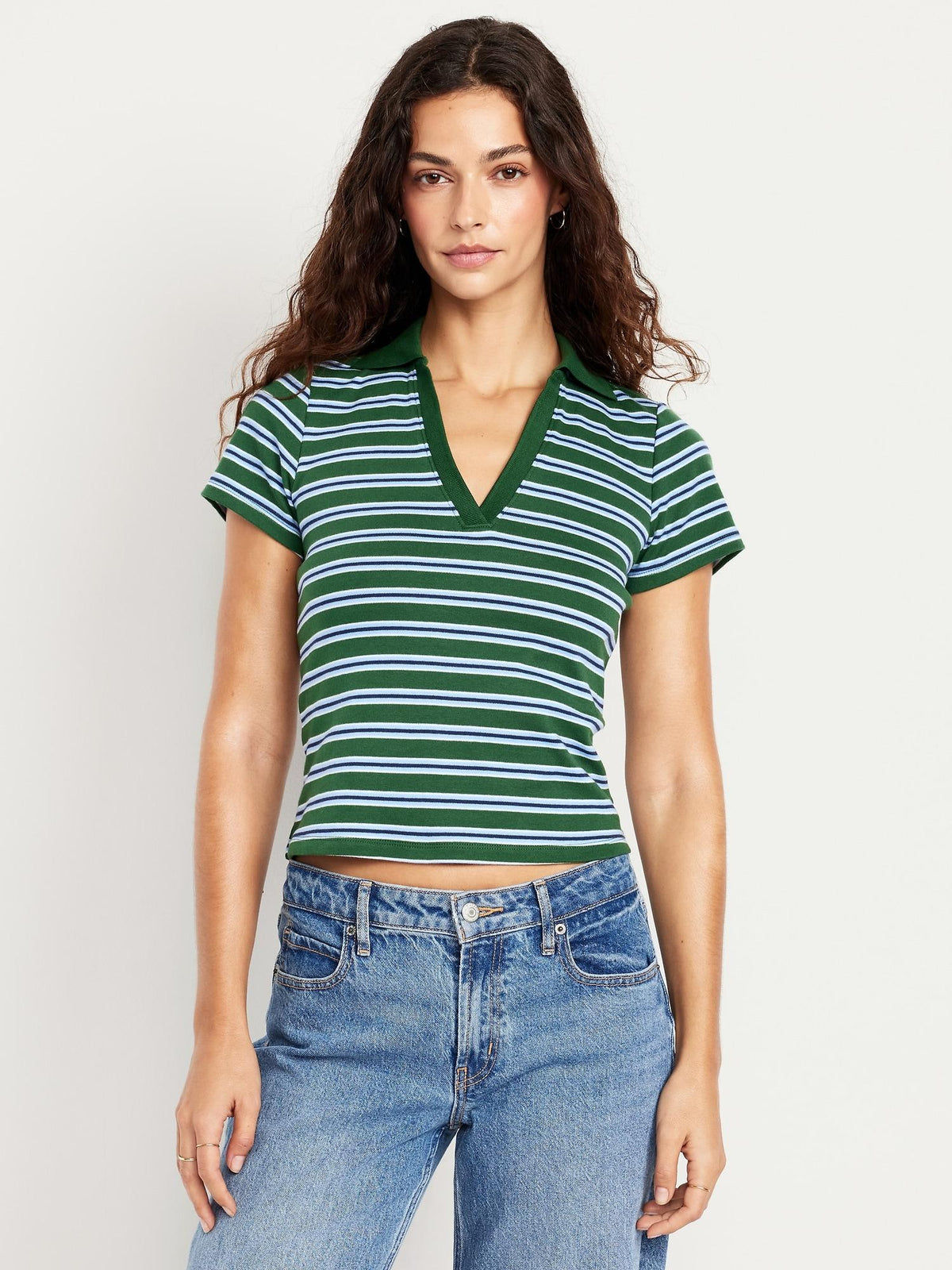 Short-Sleeve Cropped Polo