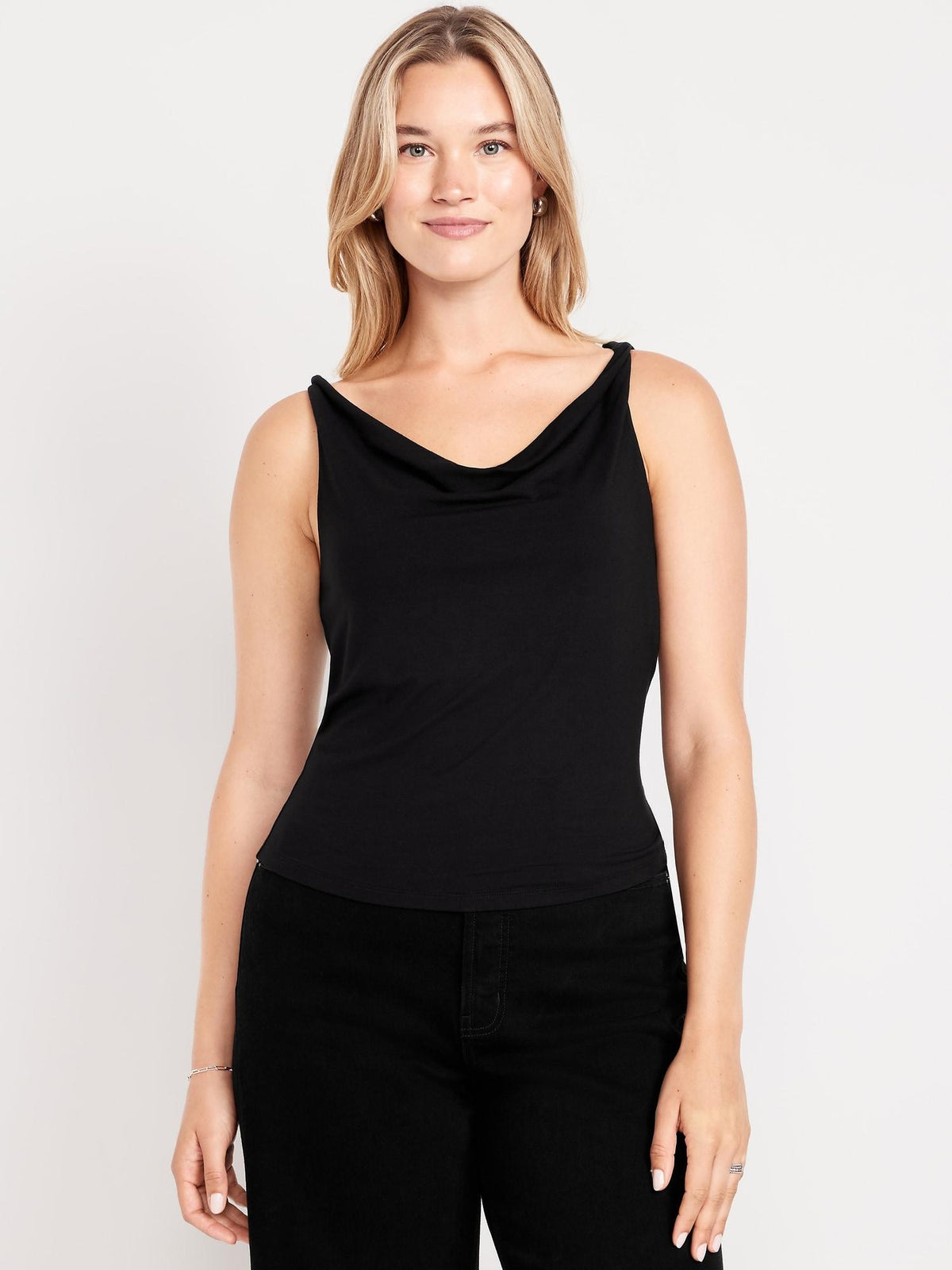 Cowl-Neck Twist-Strap Top