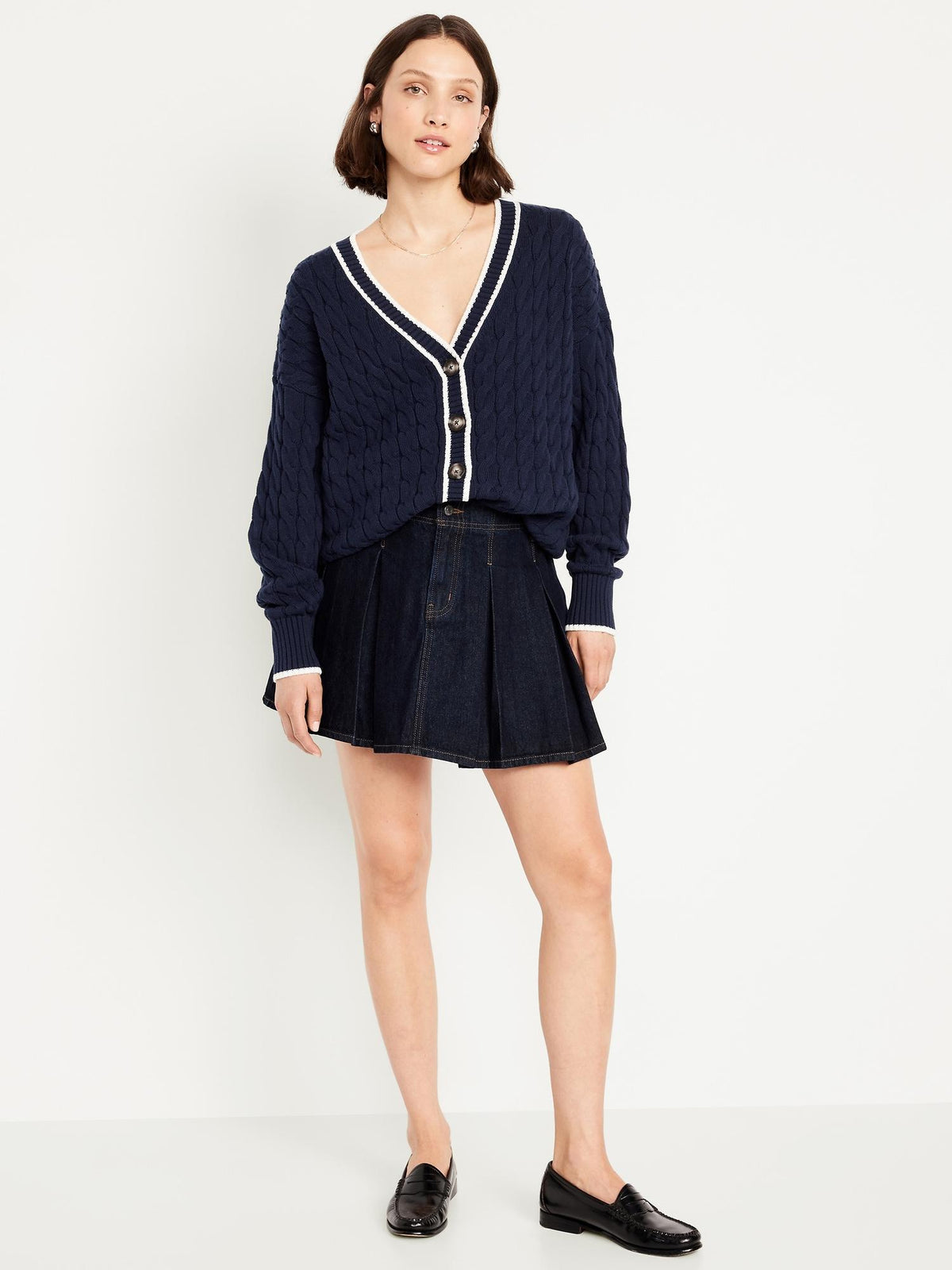 Slouchy Cable-Knit Cardigan Sweater