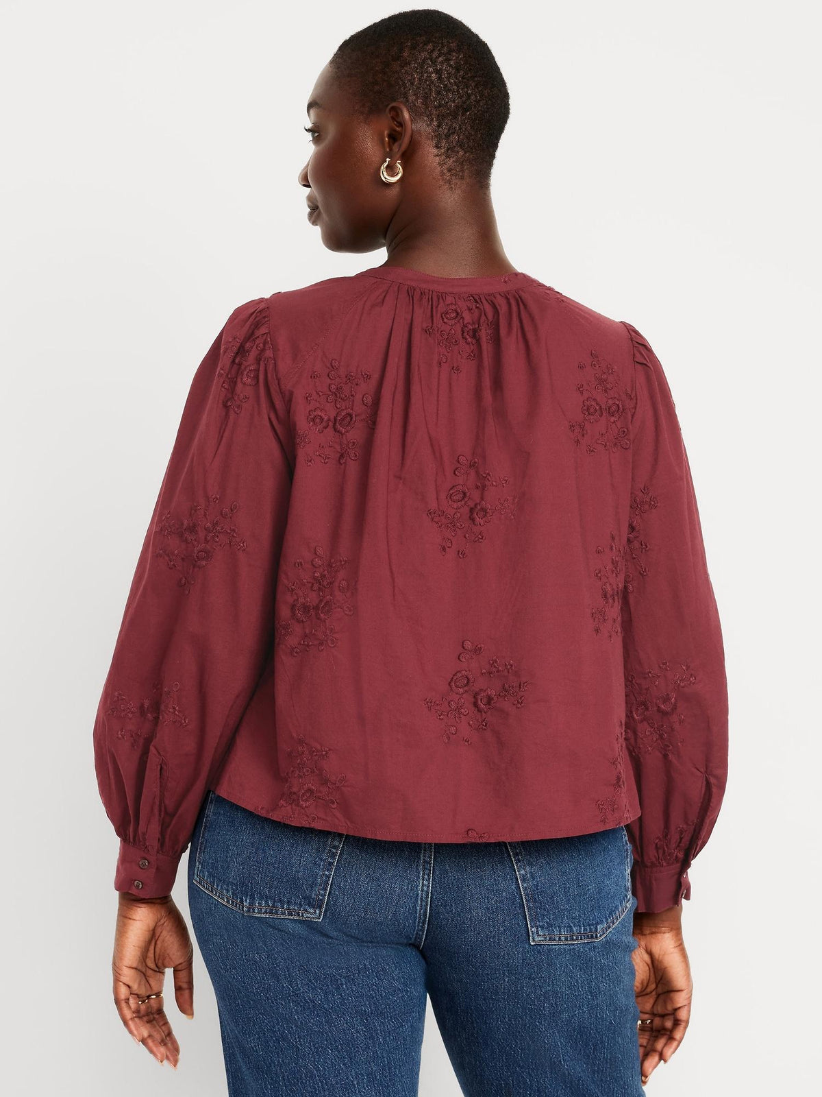 Button-Down Embroidered Top