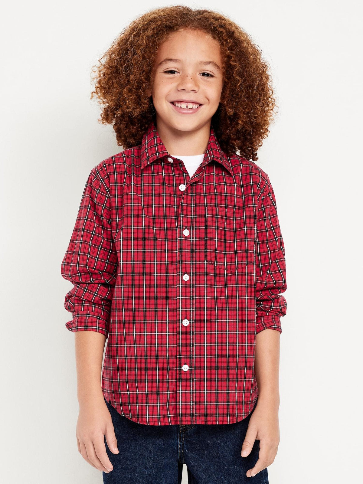 Long-Sleeve Plaid Poplin Pocket Shirt for Boys