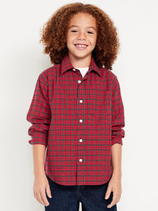 Long-Sleeve Plaid Poplin Pocket Shirt for Boys
