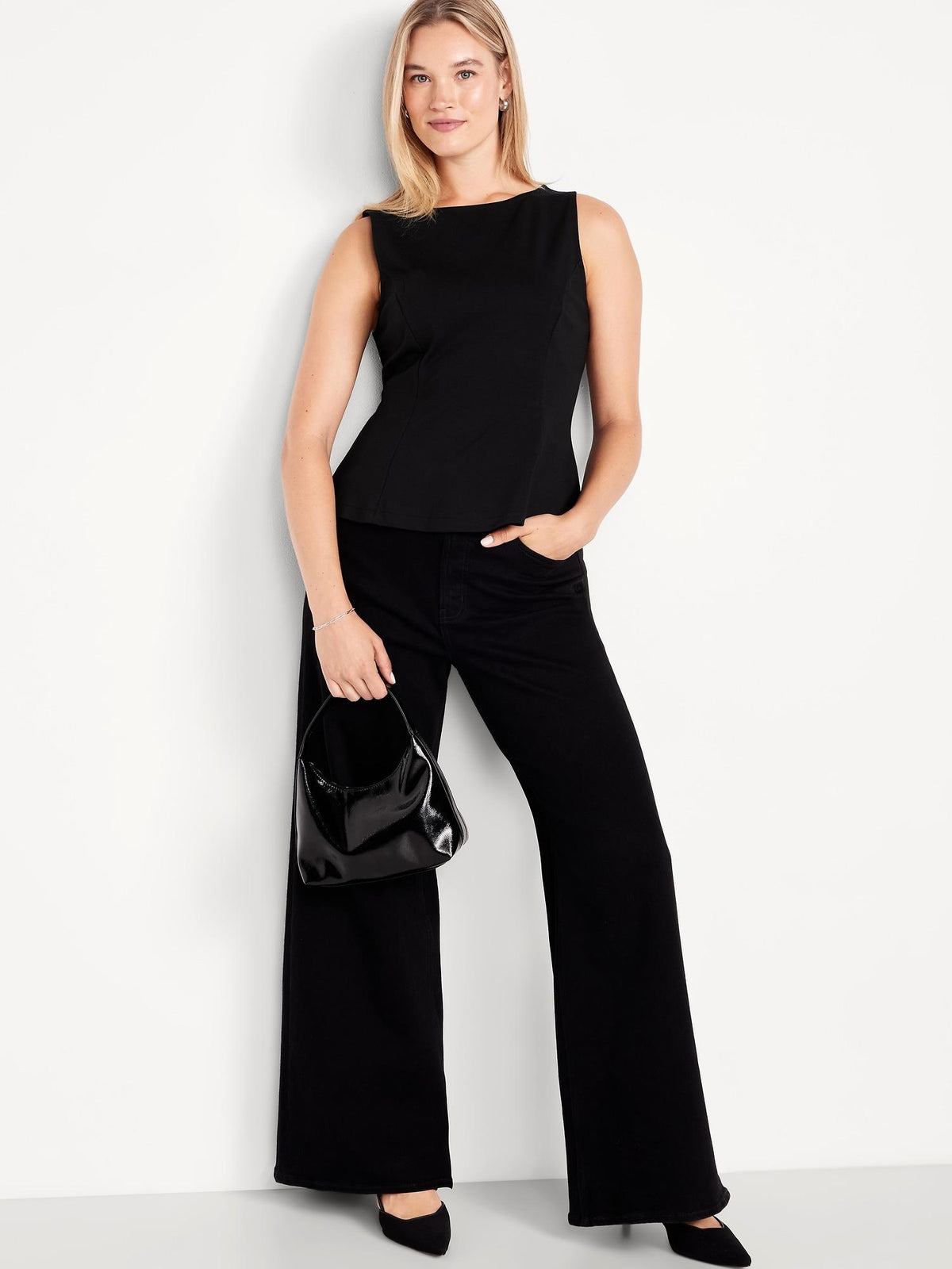 Ponte-Knit Sleeveless Peplum Top