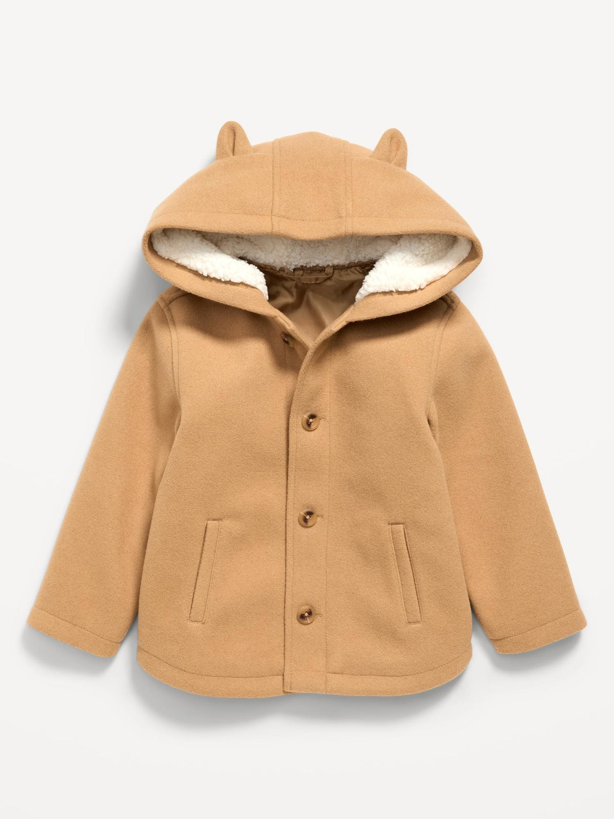 Button-Front Critter Hooded Coat for Toddler Girls