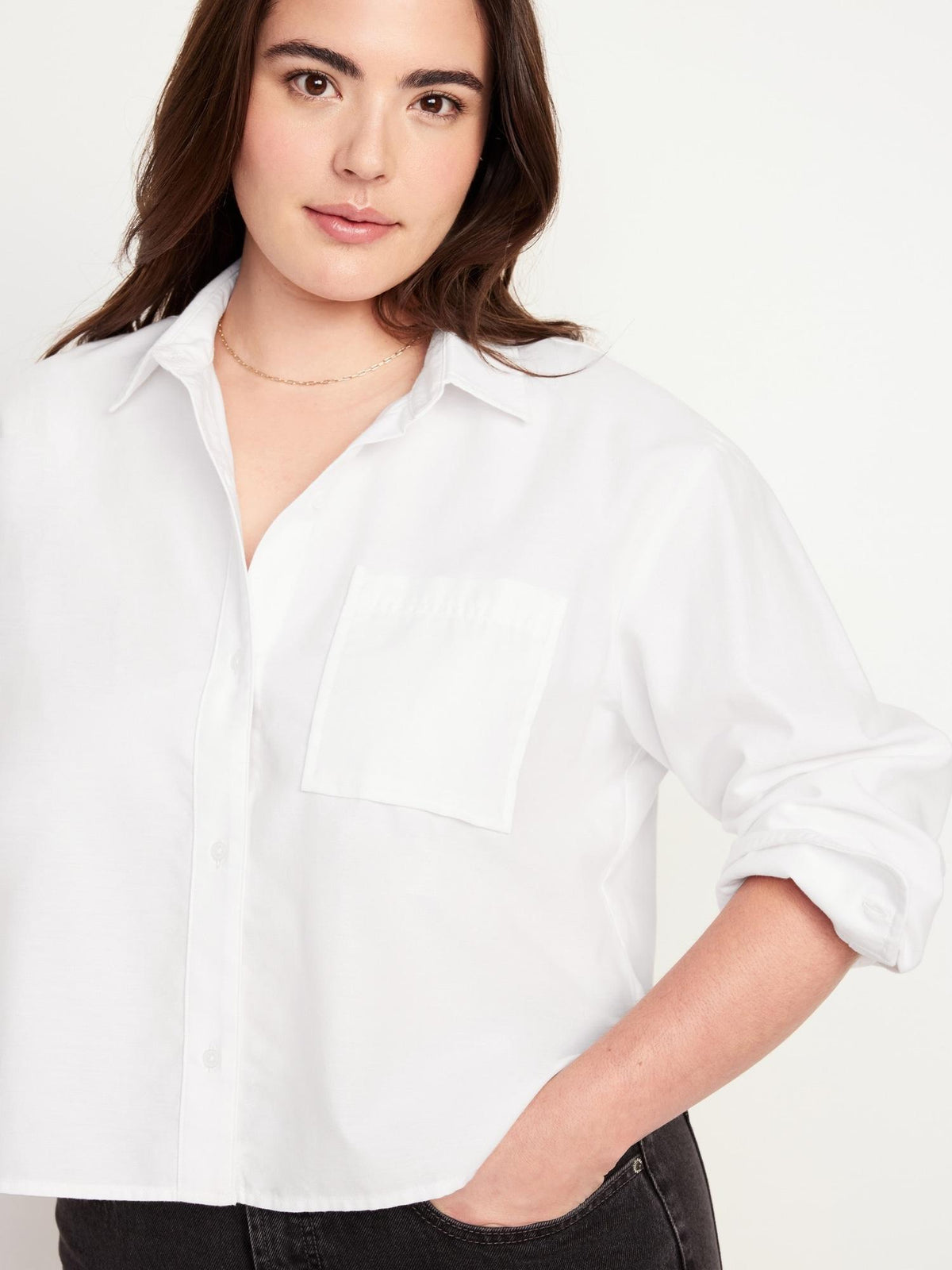 Button-Down Oxford Crop Shirt